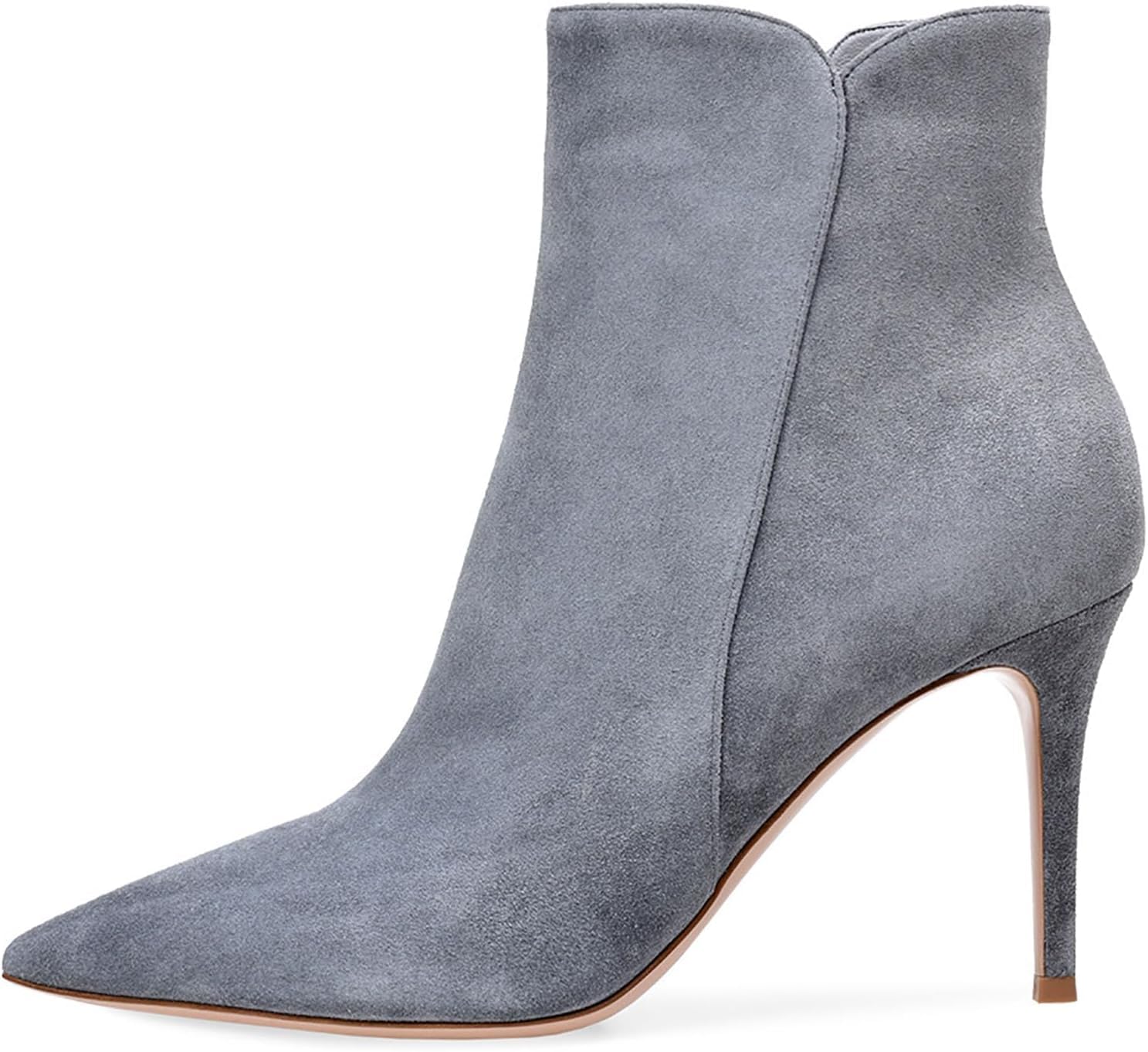 Damskie Szpiczaste Buty Na Szpilce, Proste Jednokolorowe Krótkie Botki Na Imprezę Klasyczne Boczne Zamki Błyskawiczne Skórzane ślubne Randki Sukienka Jesienne Botki, Grey, 10 UK