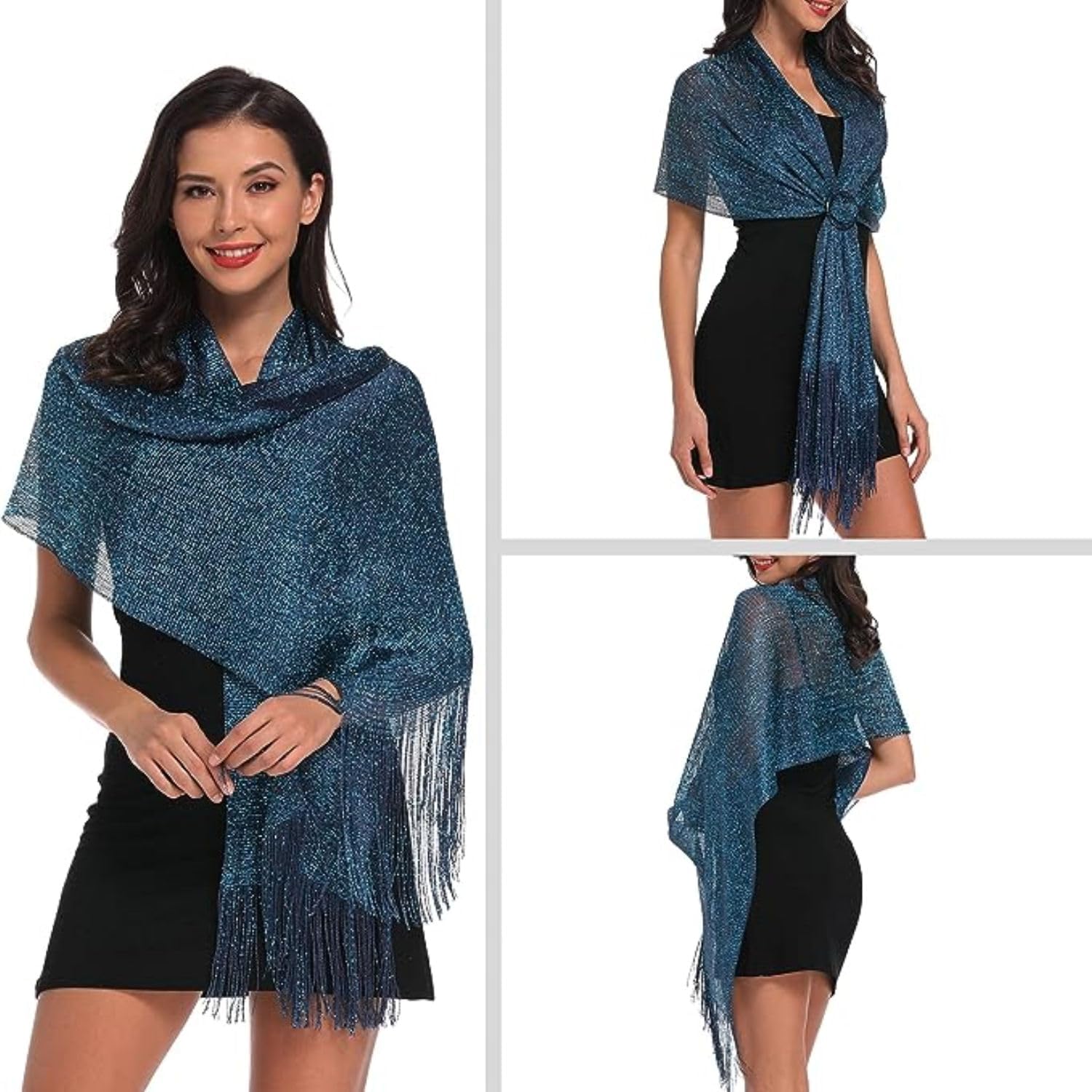 Tapp Collections Sparkling Metallic Shawls and Wraps with Buckle for Evening Dresses Wedding Party - Image 2