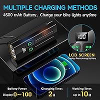 Vista 7 de Luces de bicicleta brillantes 2025 para conducción nocturna, 9500 lúmenes, faros delanteros de bicicleta, recargable por USB, 3 luces LED, 17 modos