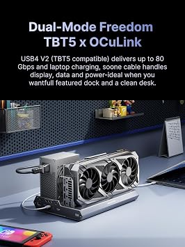 MINISFORUM DEG2 USB4 V2 (TBT5 compatible) & OCuLink eGPU Dock, 80Gbps Dual-Link External GPU Enclosure with M.2 NVMe Slot, Supports Universal ATX/SFX Power Supplies