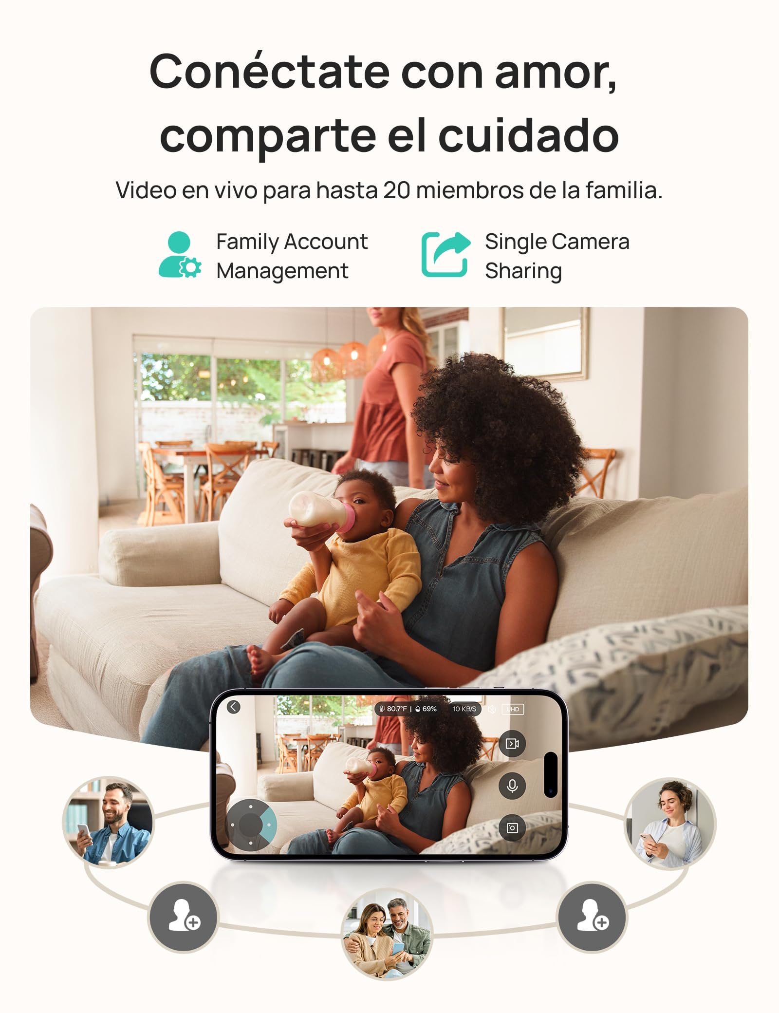 Dr.Care LumiView Cámara Vigilancia Bebé WiFi Inteligente con Clip - Pantalla 5" 1080P & 2K, Control App, Modo Privacidad, Batería 5000mAh, Alertas Llanto y Movimiento, Visión Nocturna, Luz RGB