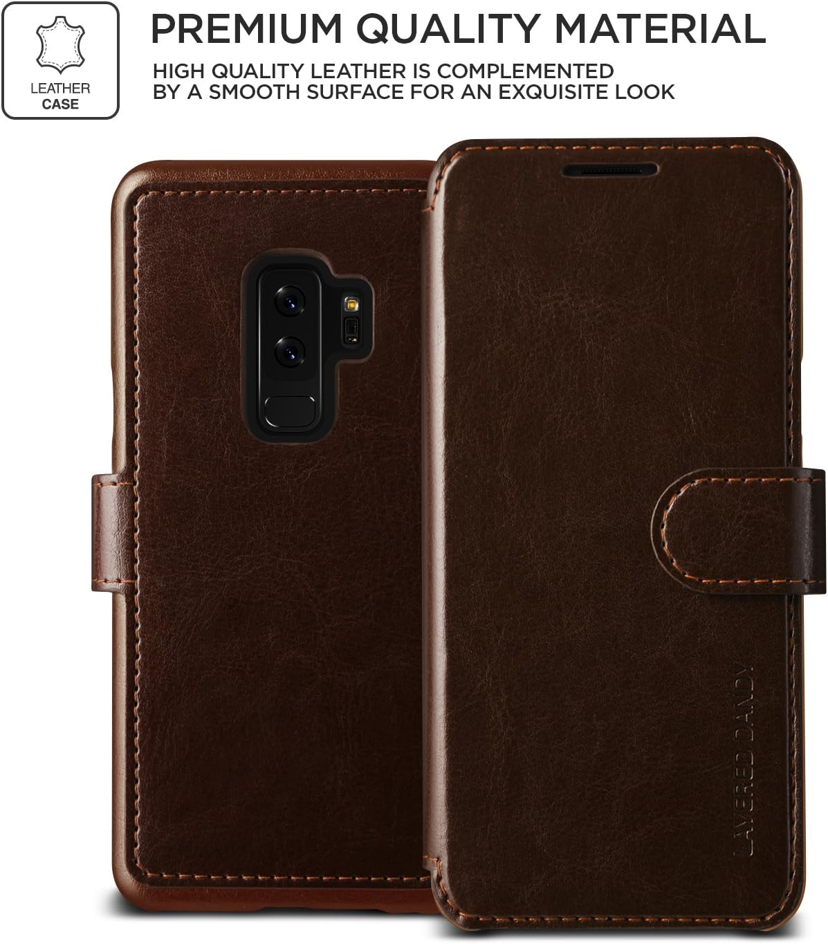 Hottest Sales VRS DESIGN Galaxy S9 Plus Case, Drop Protection Cover Classy Slim Premium PU Leather Wallet ID Credit Card Slot Holder for Galaxy S9 Plus [Layered Dandy] (Dark Brown)