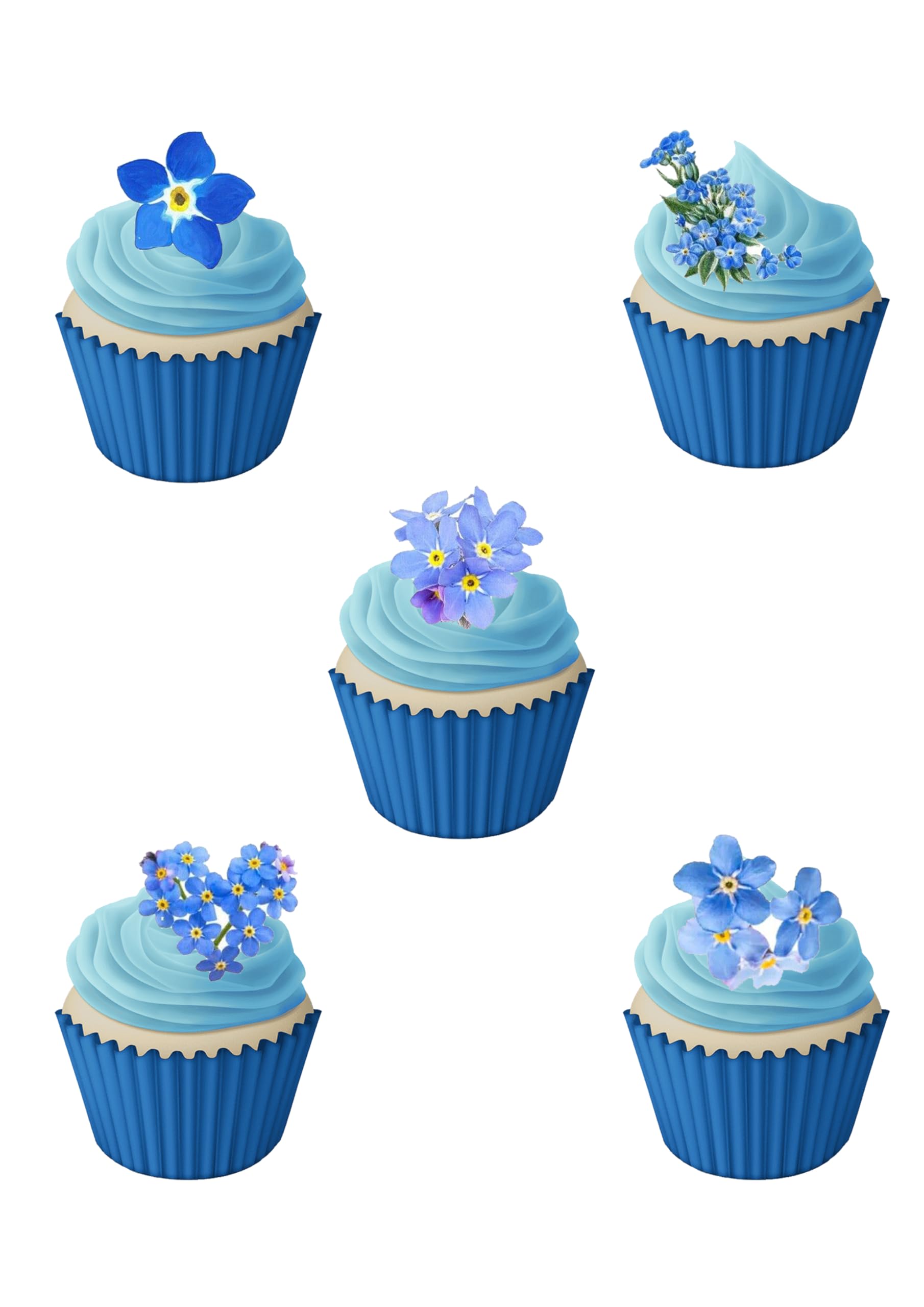 24 Forget Me Not Blue Flower Edible Wafer Paper Cake Toppers Decorations