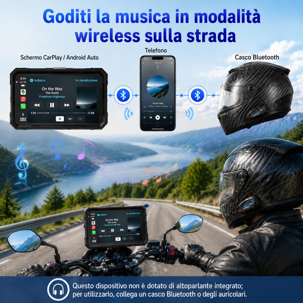 Sunweyer Carplay Moto W16 Navigatore Moto 6 Pollici Android Auto Wireless