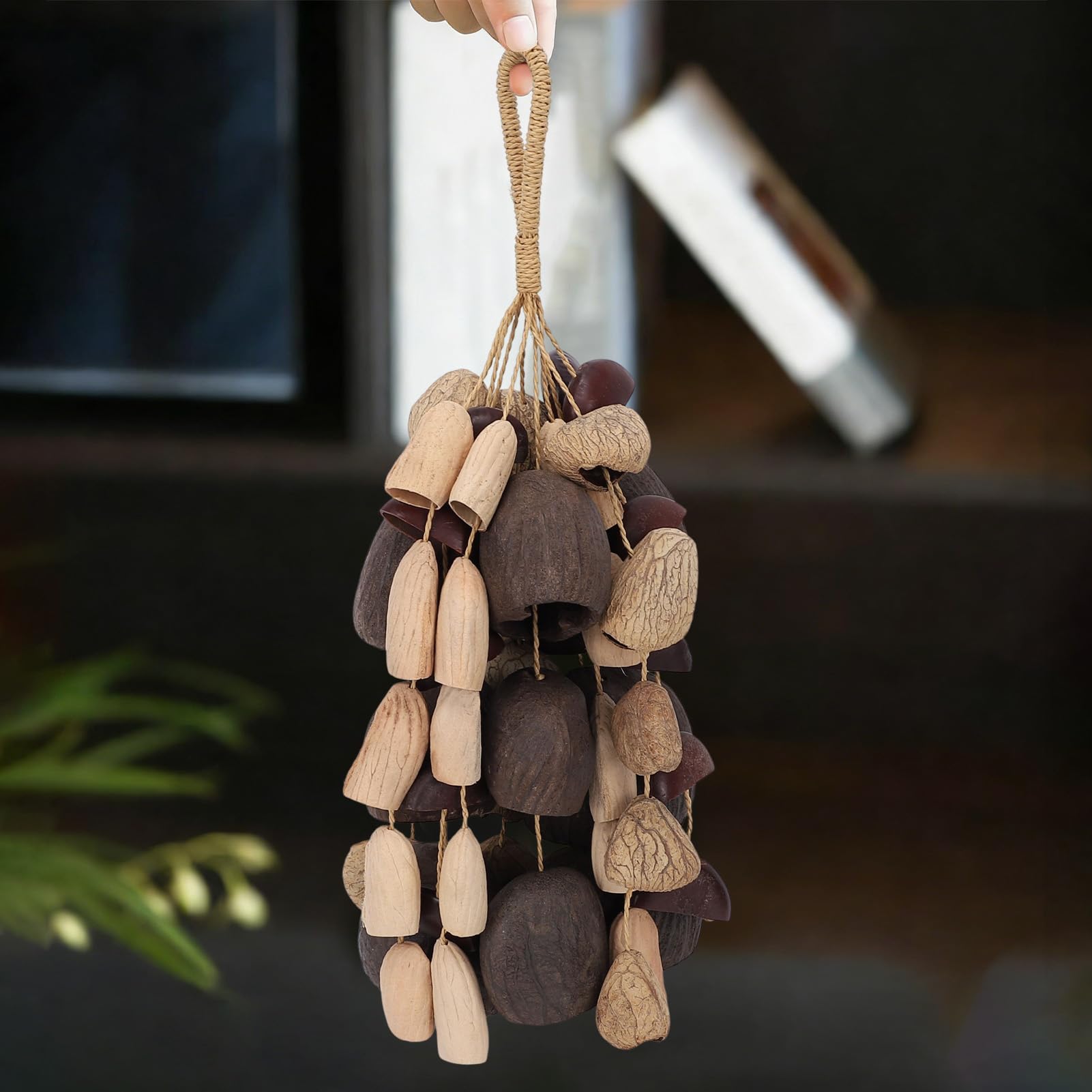Eacam Windspiel aus Natürlicher Muschel, Handgefertigter Glockenschüttler, Yoga-Meditationsinstrument mit 4 Muschelarten, Klangentspannung für Drinnen und Draußen