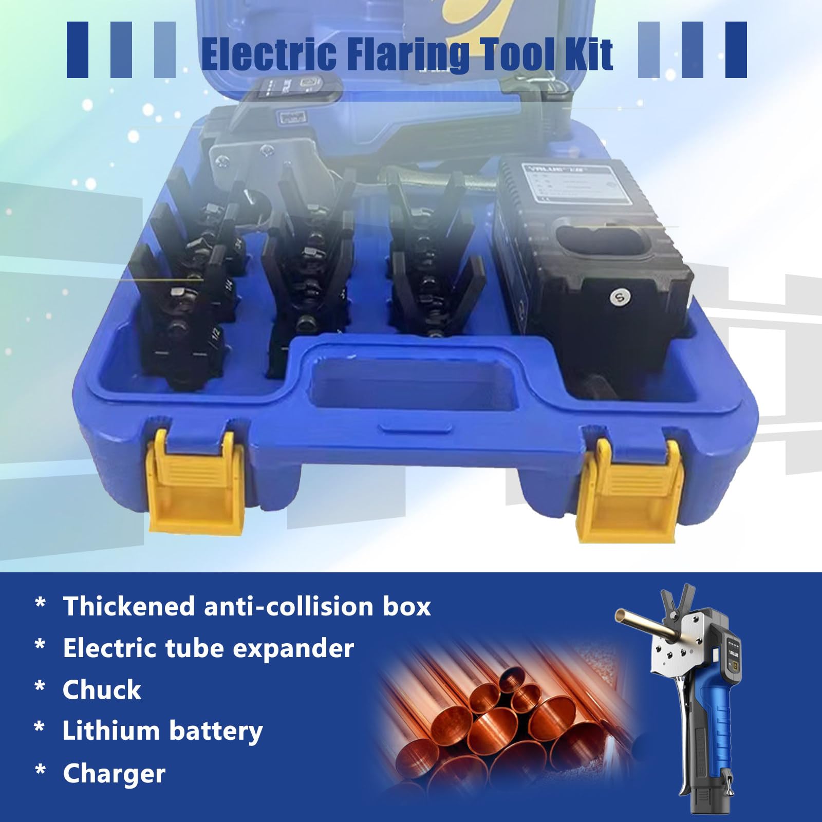 Cartellatrice Elettrica Batteria Kit di strumenti per svasatura tubi in rame/alluminio/ottone - Ideale per riscaldatori d'aria, refrigerazione e riparazioni auto