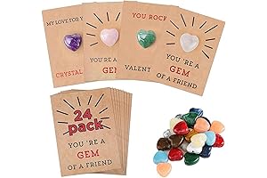 24 Pack Valentines Cards with Heart Shape Crystal Stones, Valentines Day Gifts for Kids