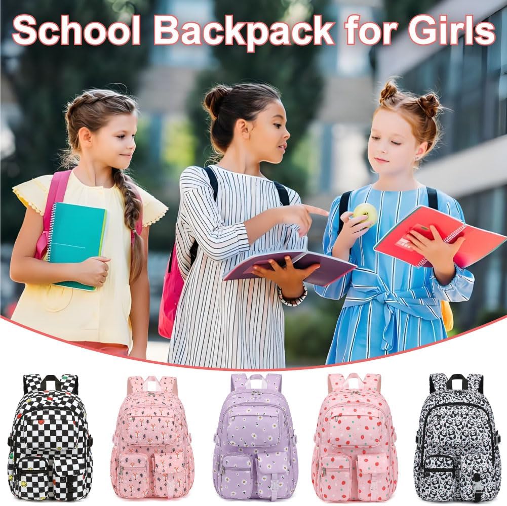 Girls Backpack for School, Teens Large Capacity Cute Lightweight Polyester School Bag Bookbag for Kids (Leopard Pink)