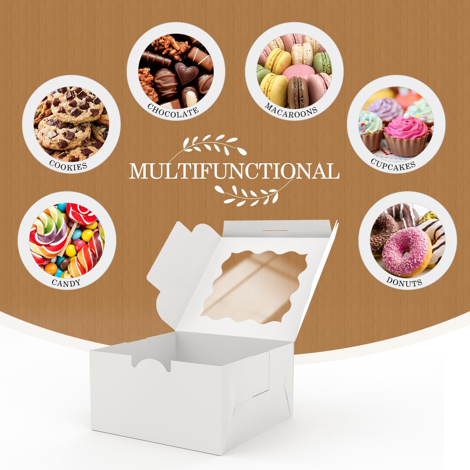 WUHUIXOZ 60 Pcs Cookie Boxes 6 x 6 x 3 Inche, White Bakery Boxes with Clear Window for Donuts Muffins, Cookies, Macaron, Pastry - Image 3