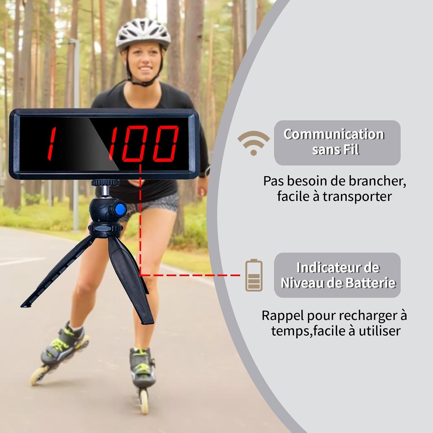Chronomètre Laser sans Fil pour Les Sprints, Chronométrage Laser pour la Piste 50 mètres en Spirale, Horloge de Course Chronomètre pour l'entraînement de la Vitesse de Course (1 Ensembles)