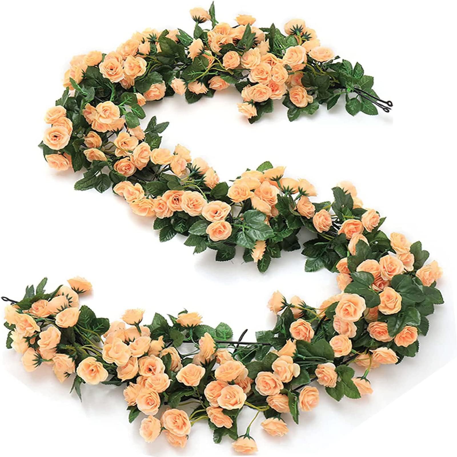 jaffiust 1PCS 1.8m Rose vine garland plant - artificial fake rose vine flower ivy garland hanging rose ivy for wedding party garden wall decor silk flower - champagne