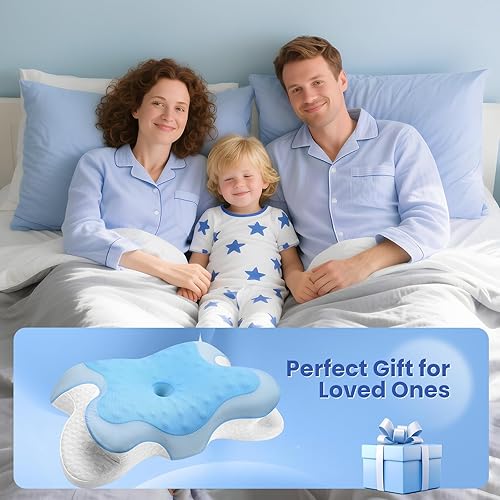 Miniatura 7 de Almohada cervical para aliviar el dolor de cuello, espuma viscoelástica de gel refrescante, diseño ergonómico de mariposa para personas que duermen