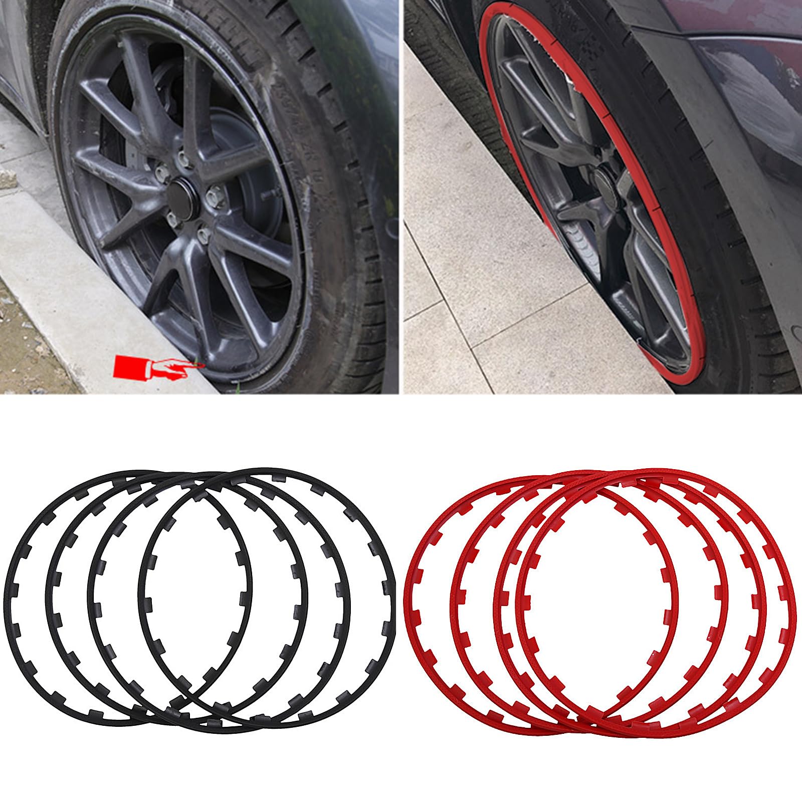 4 Stück Felgenschutz Nylon Uberturbine-Rad–Streifen zur Verhinderung von Bordsteinausschlägen, für Tesla Model 3/y (Schwarz, fit 18 Zoll Rad)