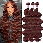 UNICE Reddish Brown Body Wave Human Hair Weave 3 Bundles 14 14 14 inch, Brazilian Remy Hair Auburn Brown Copper Red Human Hair Wavy Weaves for Sew in Extensions 33B Color