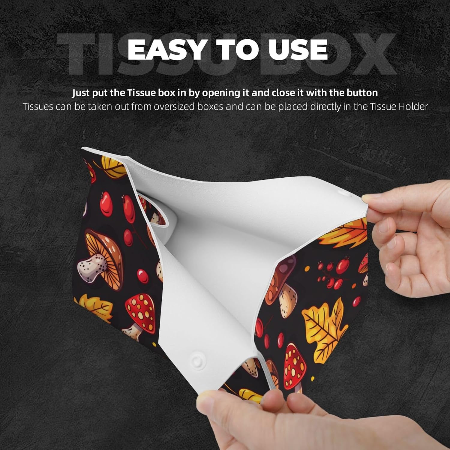 Fall Mushroom Maple Leaf Rectangle Tissue Box Cover Rectangular Tissues Boxes Cover Decorative Tissue Case Paper Holder Organizer Long Leather Tissue Case Box Cover for Bedroom Dining Office Desk image 5