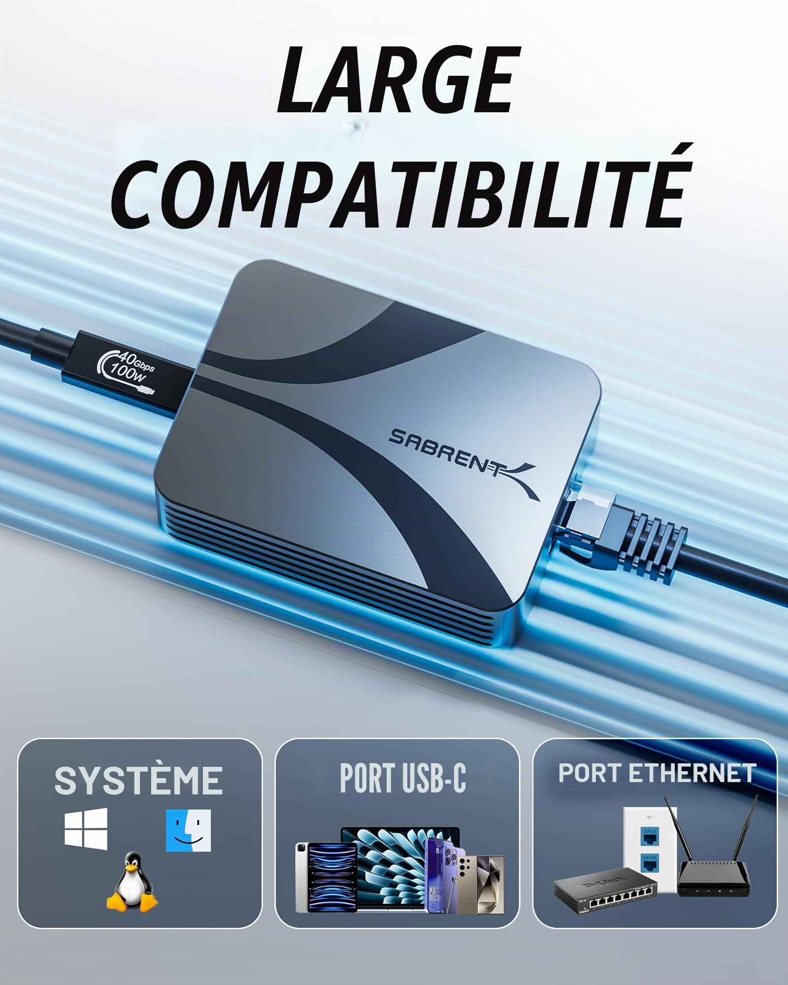 SABRENT Adaptateur Thunderbolt/USB4 vers 10 Gigabit Ethernet, adaptateur réseau USB-C 10 GbE pour Thunderbolt 3/4/5 et USB4 uniquement (pas USB standard), aluminium, Wake-on-LAN, Multi-Gig 5G/2.5G/1G