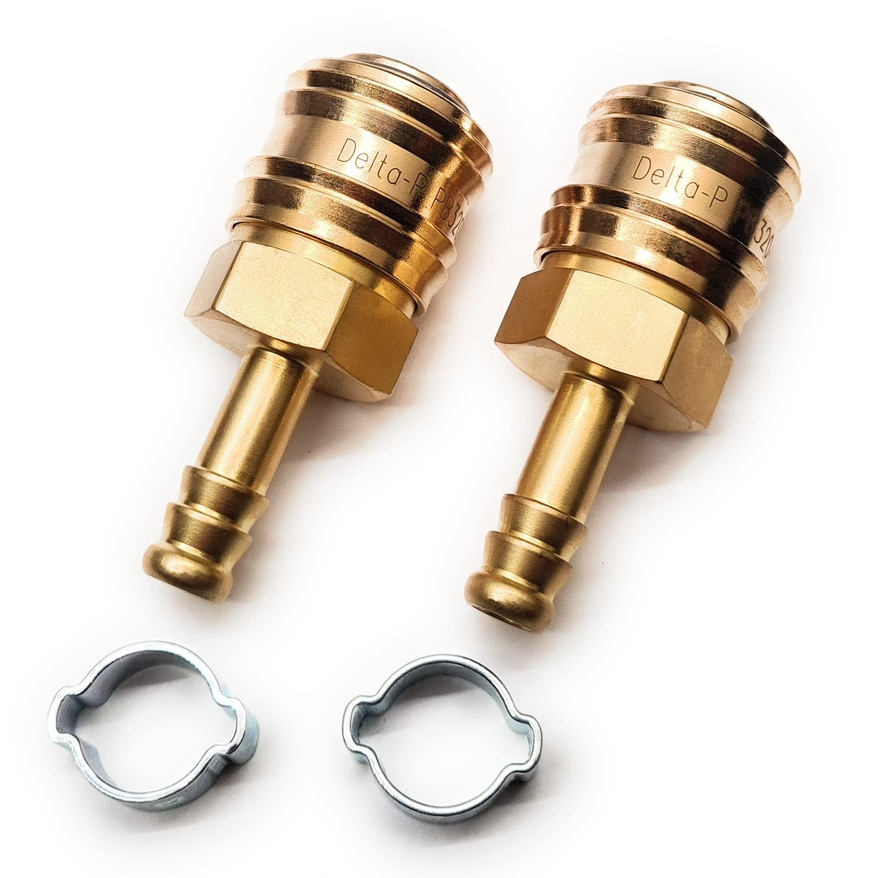 Delta-P Ltd Series 26 Coupling X 2 - Water Fed Pole Hose Reel Microbore Fitting With 8Mm Hosetail + O Clips