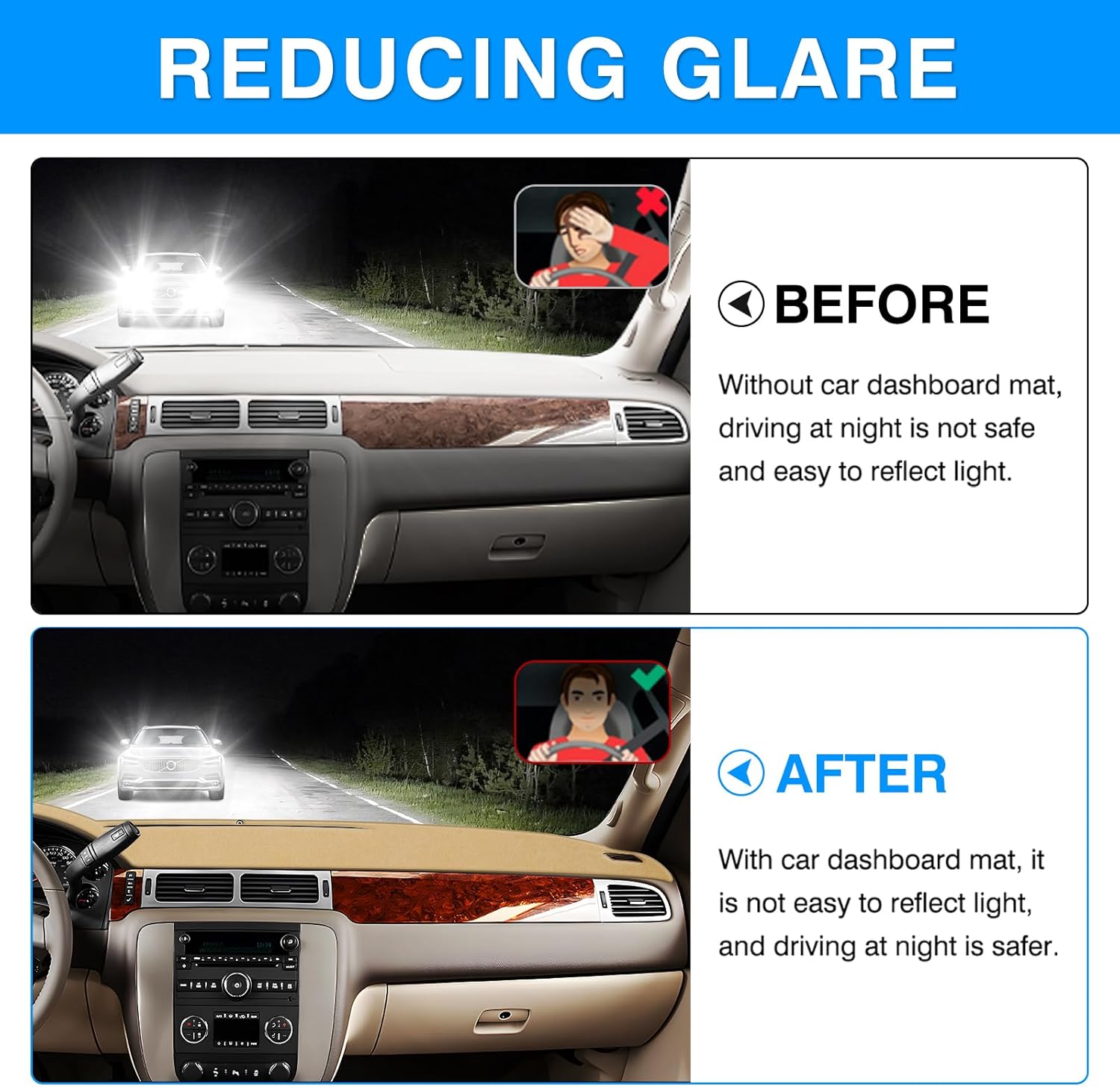 Autorder Beige Dashboard Cover Mat for 2007-2013 Chevy Chevrolet Silverado Sierra, 2007-2014 Chevy Tahoe Suburban Denali Avalanche & GMC Yukon/XL & Only One Glove Box Accessories Polyester Dash Cover