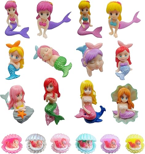 18 figuras de sirena en miniatura, mini sirena y mini sirena durmiente en concha para decoración de pasteles, decoración de terrario del hogar,