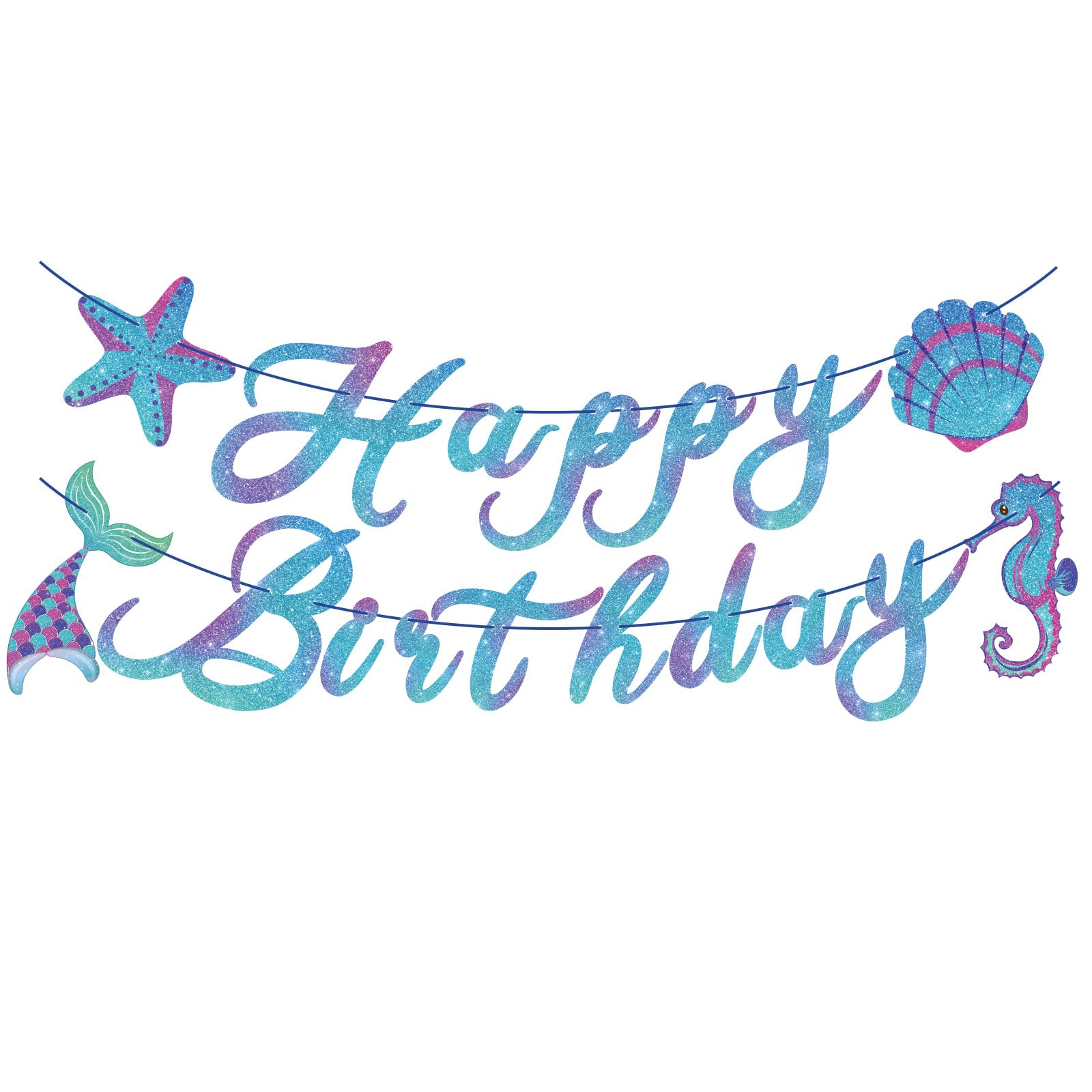 Mermaid Happy Birthday Banner, Sparkle Mermaid Banner Garland Sign for Girls Kids Kids Under The Sea Themed Party Supplies Baby Shower 1st 2nd 3rd