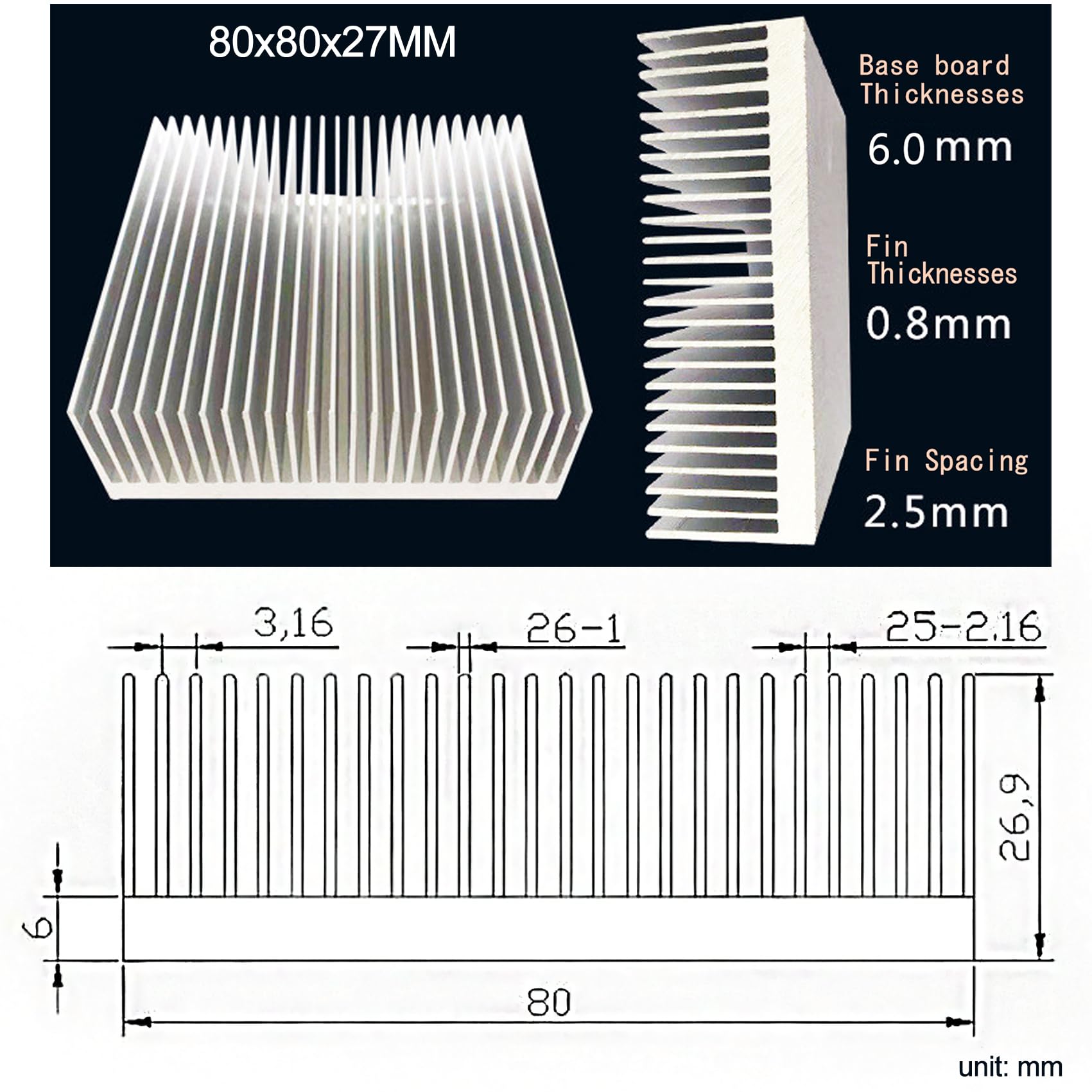 Amazon.co.jp: Awxlmv アルミヒートシンク 80 x 80 x 27 mm 正方形