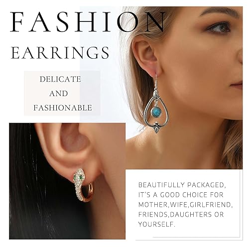 Miniatura 7 de Bohemian Green Bead Dangle Earrings Oval Bead Drop Earrings Minimal Huggie Hoop Earrings Jewelry for Women and Girls Gifts