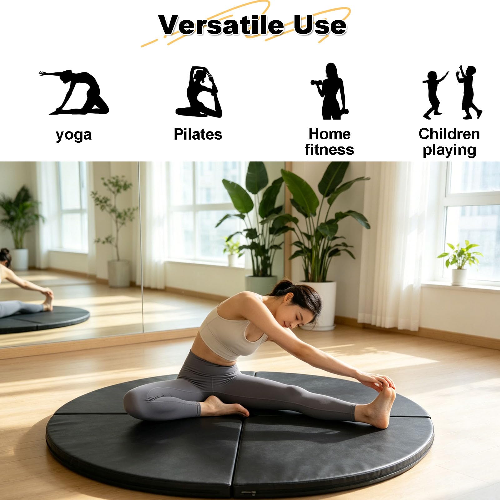 Tappetino da Ballo Pieghevole Rotondo, Cuscino in Schiuma Spessa, Tappetino per Esercizi Antiscivolo Portatile Impermeabile per Palestra di Casa, Studio, Yoga, Pilates(Size:150 x 10cm)