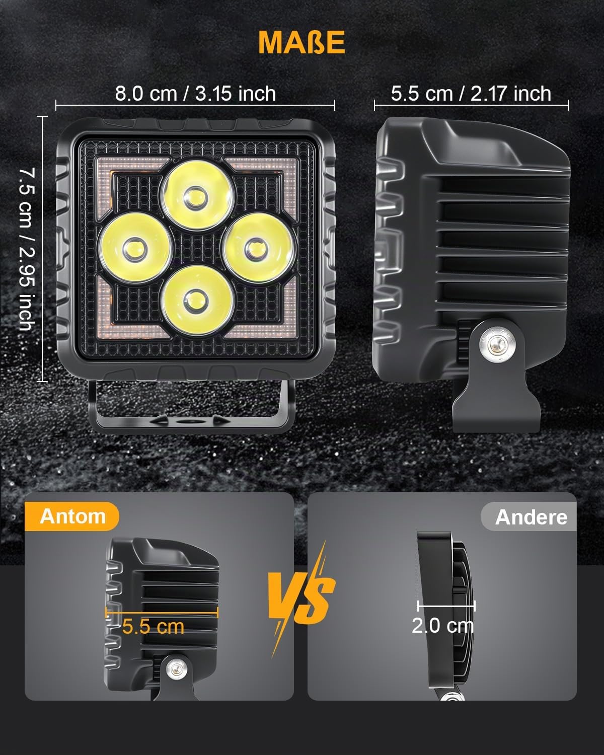 antom 2 Stück LED Arbeitsscheinwerfer 28000 Lumen 3000K/6500K Zusatzscheinwerfer 12v 24V IP68 mit hochwertigem LED-Chip Scheinwerfer für SUV, UTV, Bagger Traktoren ATV Offroad
