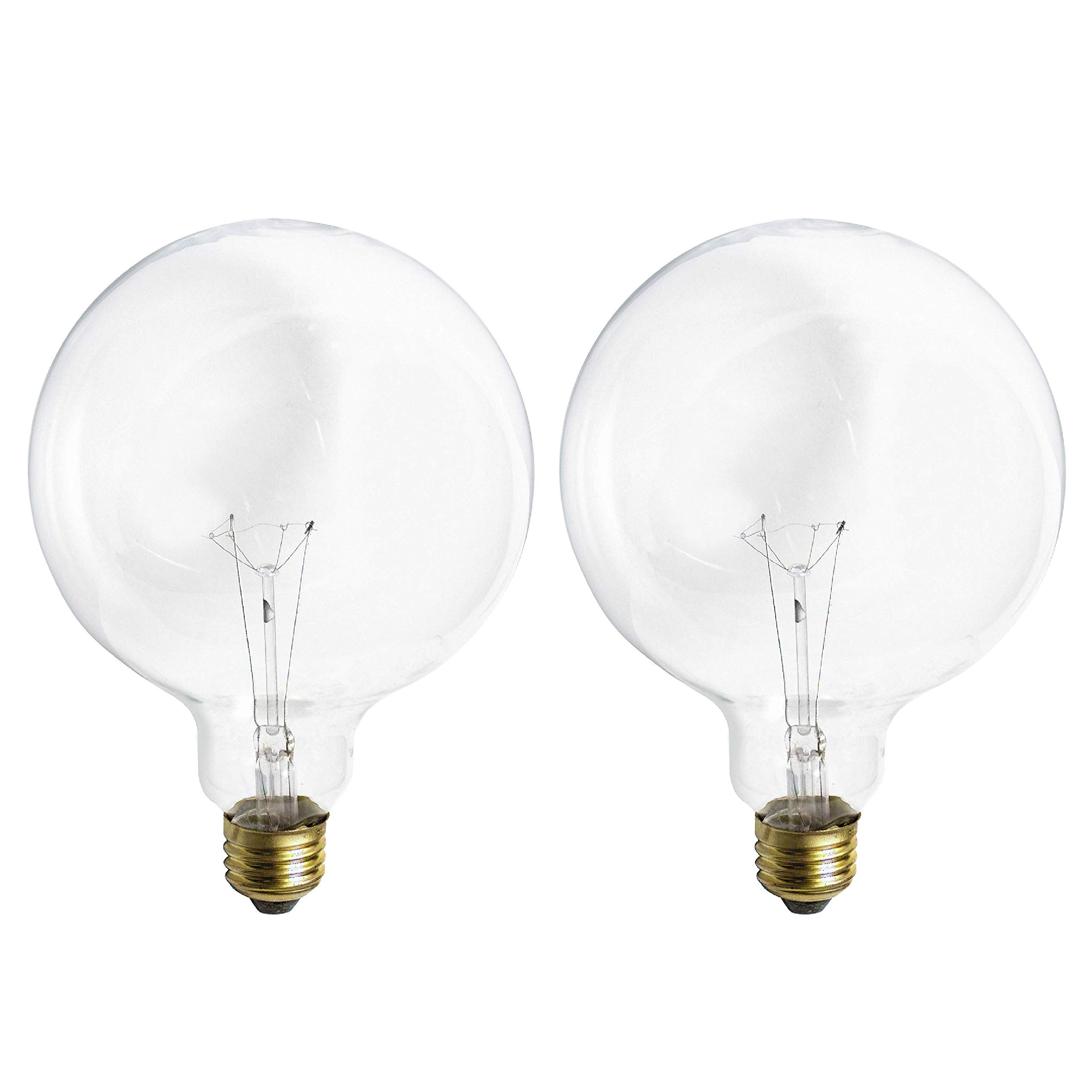 KOR (2 Pack) G40 Incandescent Light Bulb 2700K Soft Light, Decorative Globe Light Bulbs,E26 Medium Base, Perfect use for Decor, Pendant, Bathroom/Vanity Mirror Makeup, Dimmable. Crystal-Clear (60)