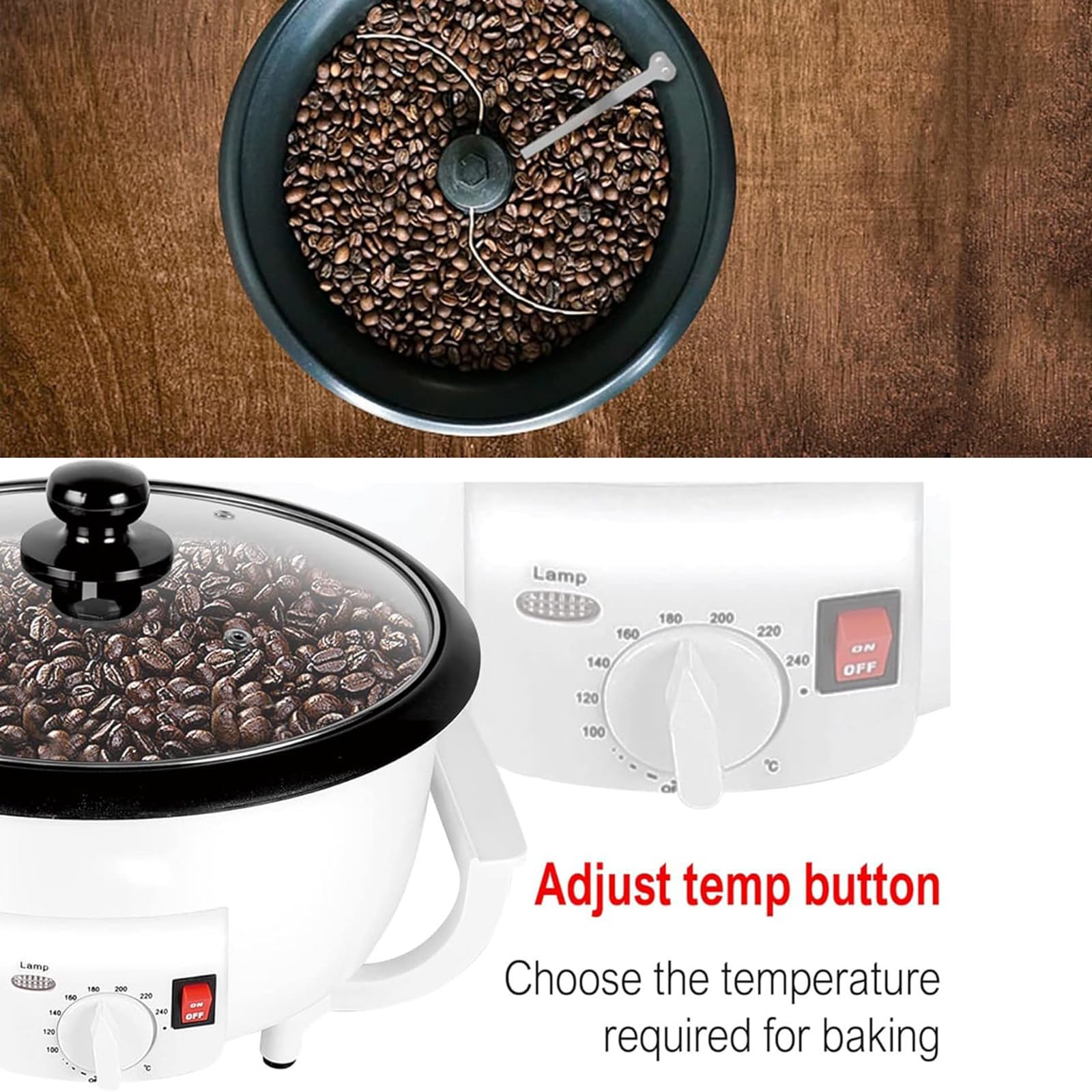 Elektrische Nussröstmaschine, Haushaltskaffeebohnenröster, Backmenge 300-350g, Multifunktionsbackmaschine zum Backen von Popcorn, Rohbohnen, Tee, Erdnüssen, Sesam,