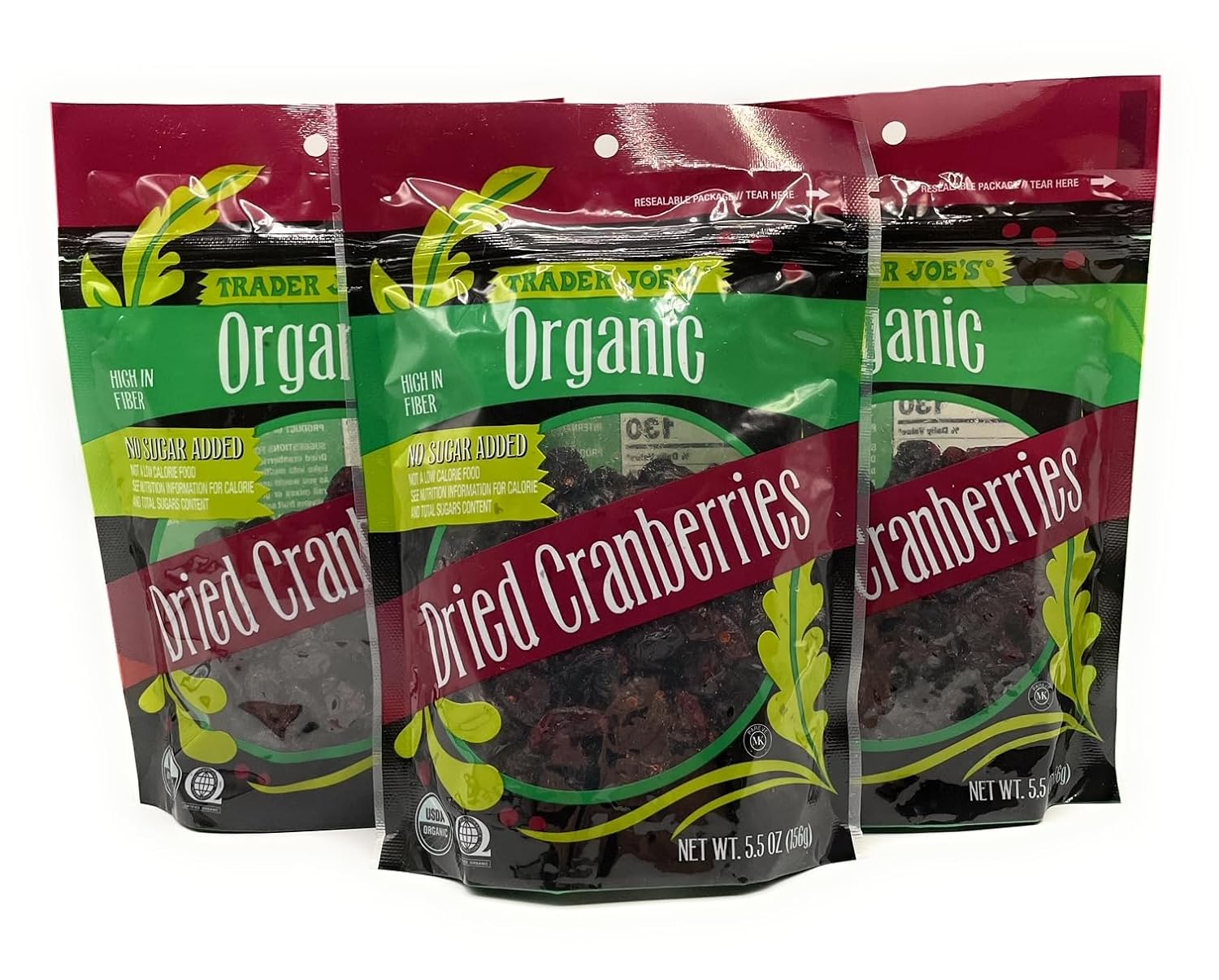 Organic Dried Cranberries No Sugar Added, High In Fiber by