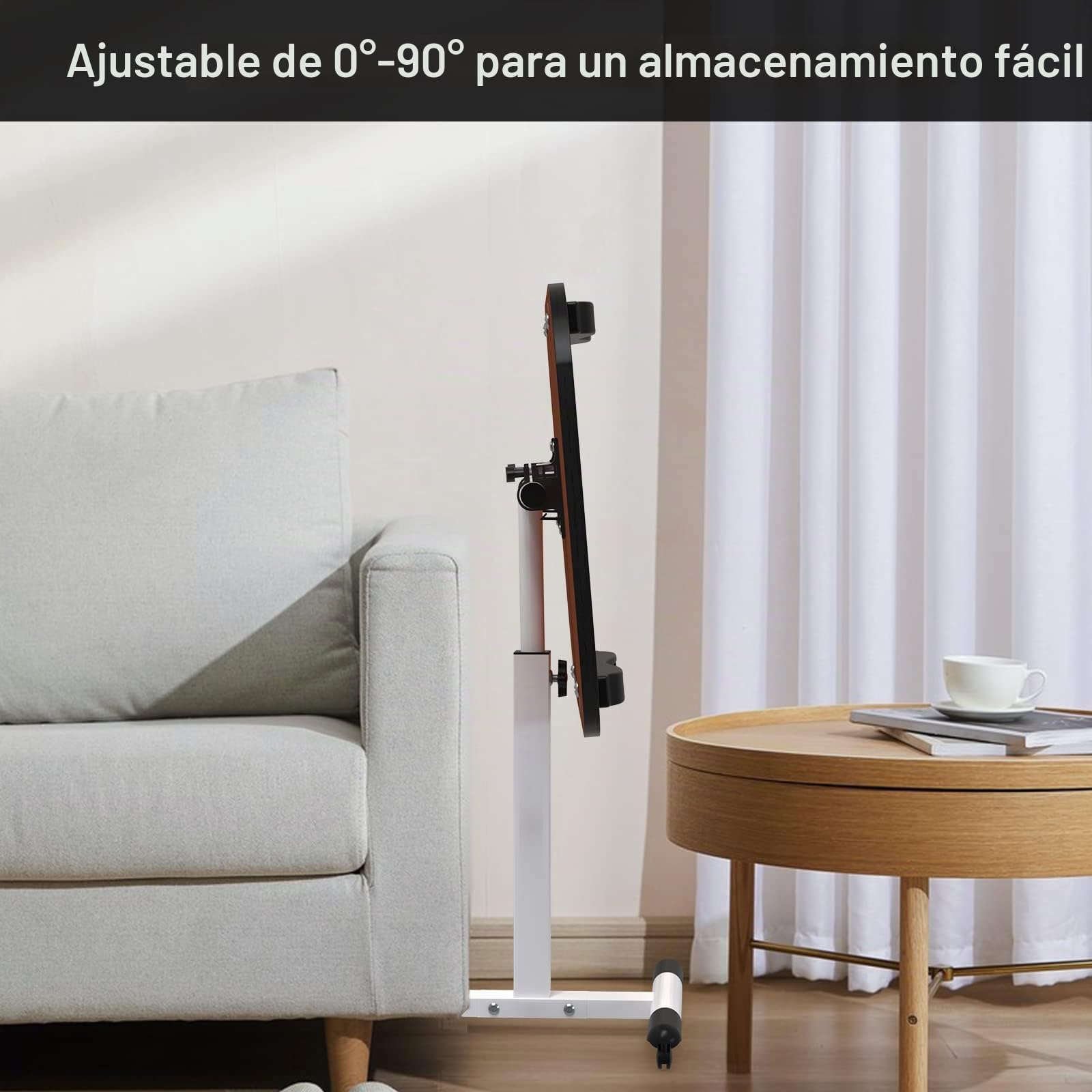 Mesa de Cama con Ruedas 60x40cm, Mesa Auxiliar de Oficina Ajustable en Altura 61-95cm, Mesa para Portátil con 2 Tiras Antideslizantes y 4 Ruedas para Salón, Dormitorio, Negro