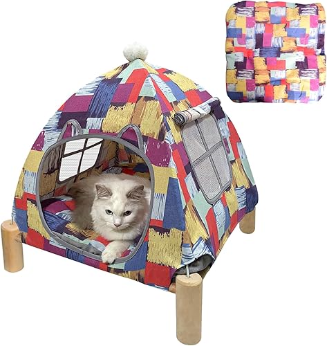 Miniatura 11 de Pozico Hamaca Cama para Gatos/Perros, Cama para Gatos, Camas Elevadas de Madera para Perros para Interiores y Exteriores, Catres Elevados para Gatos