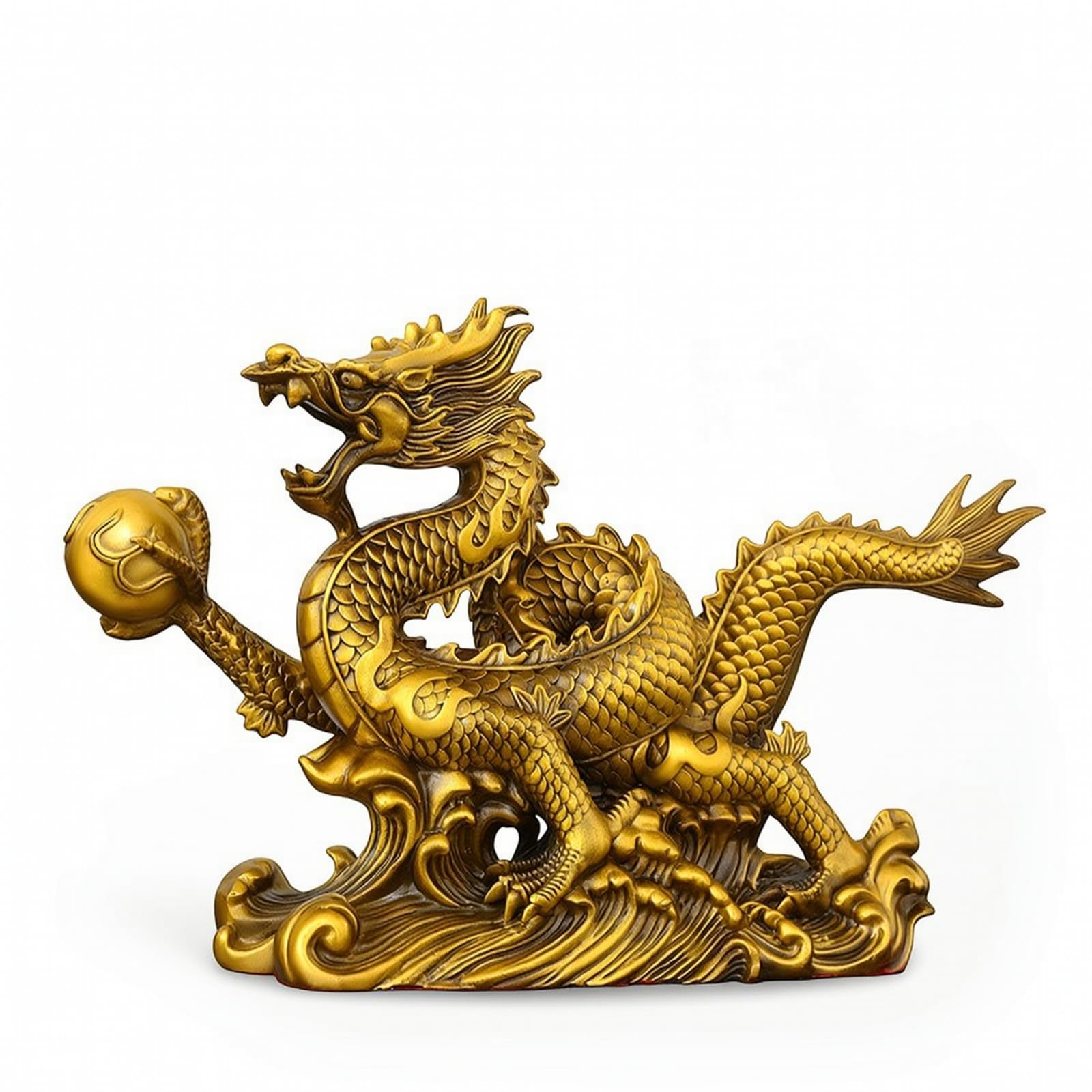 Perfeclan Escultura Decorativa Dragón Estatua Figura Adorno de Mesa en Latón Tallado a Mano Apariencia Tridimensional Abierta y Piel Detallada Adecuada para, 100 Cm