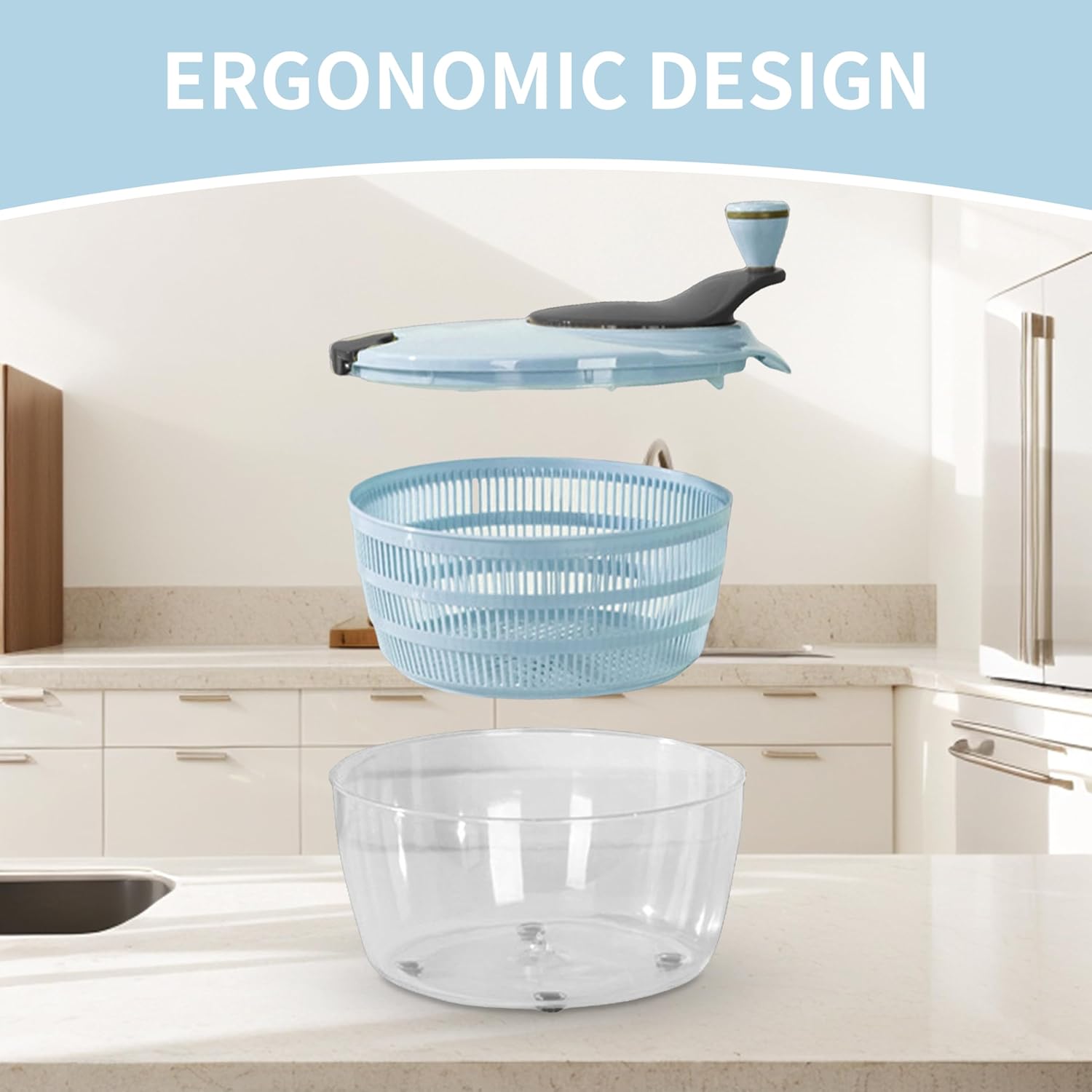 Salad Spinner, 4.24 Quart Lettuce Spinner with Double Drainage Holes, Salad Washing Bowl, Quick Prep Spinner Salad Dryer for Washing, Spinning, and Draining Greens, Fruits, and Vegetables - Blue