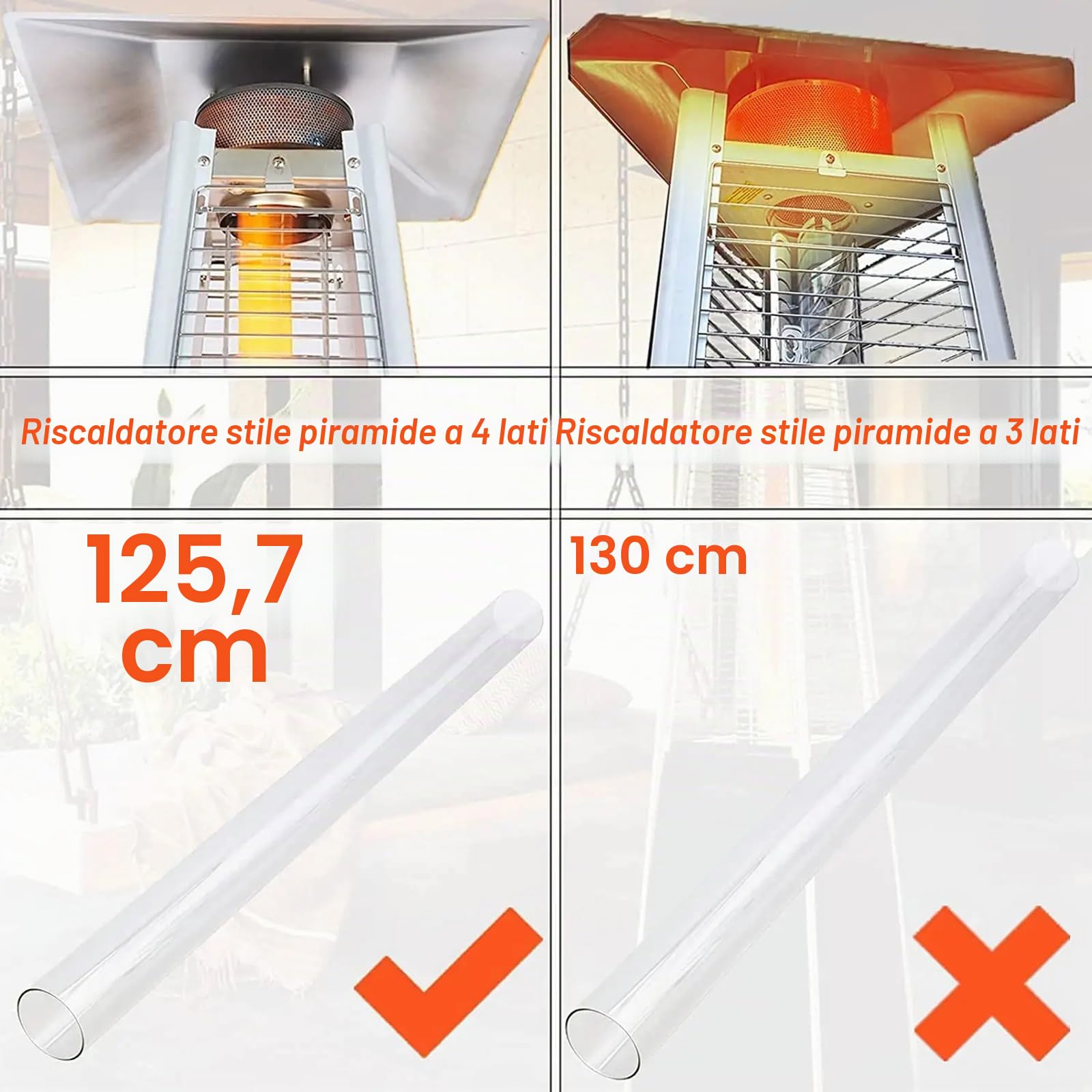 Tubo di Vetro di Quarzo per Stufa A Fungo Riscaldante per Terrazze A Piramide con Anello in Neoprene Anello in Silicone