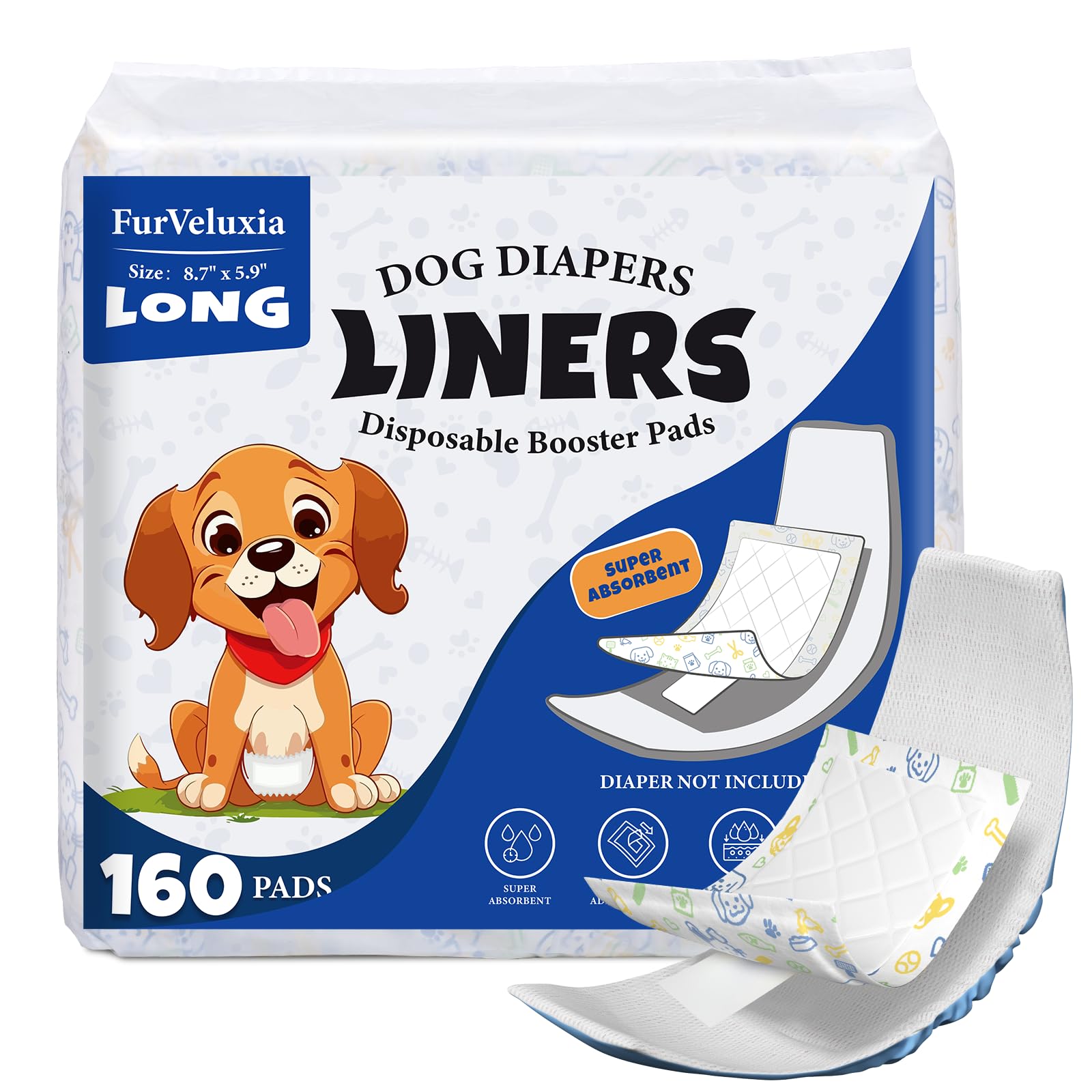 Hundewindeleinlagen für männliche und weibliche Hunde (160 ct), super saugfähige Einweg-Hundewindeleinlagen, passend für die meisten wiederverwendbaren und waschbaren Bauchbänder und