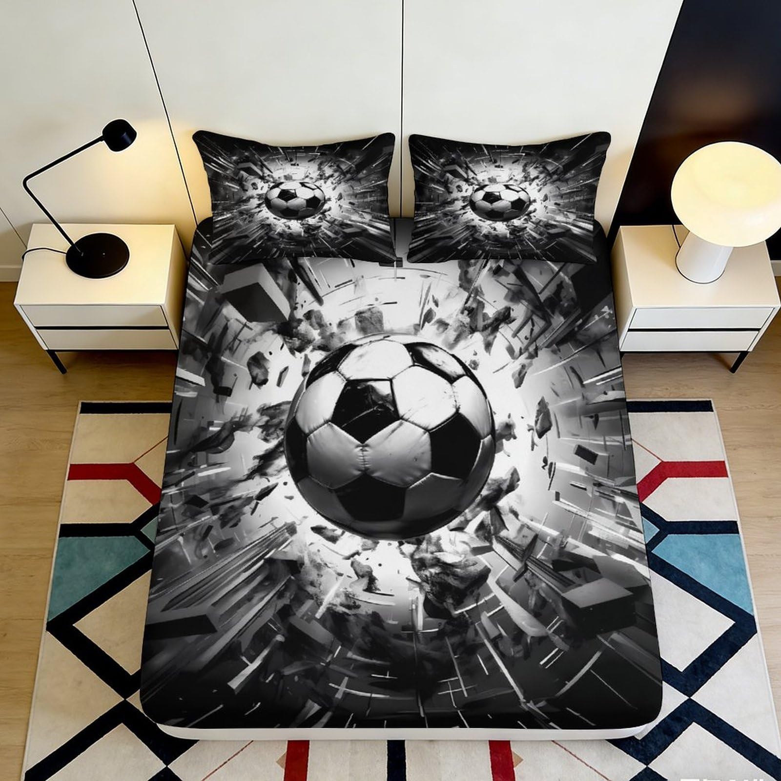 Pnayamiorkfel Style-1 3D Printed Soccer Explosion Fitted Sheet Microfiber Soft Decor Football Blast Mattress Cover For Bedroom Guest Room 90X200x25cm