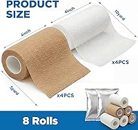 Vista 2 de Geiserailie Unna - Vendaje de gasa con óxido de zinc, 4 rollos de 4 pulgadas x 10 yardas, 4 rollos de envoltura autoadhesiva de 3.94 pulgadas