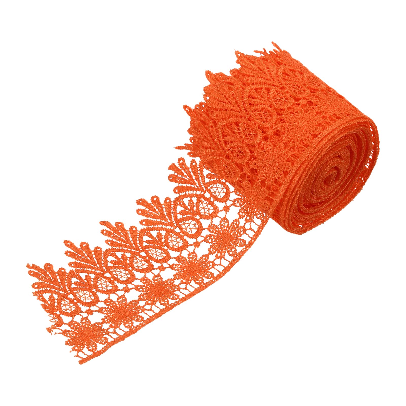 sourcing map 3 Inch Wide 5 Yard Lace Ribbon Floral Pattern Orange Embroidered Edge Lace Trim Ribbons for Sewing Making, DIY Crafts, Gift Wrapping, Wedding Decor — image 1
