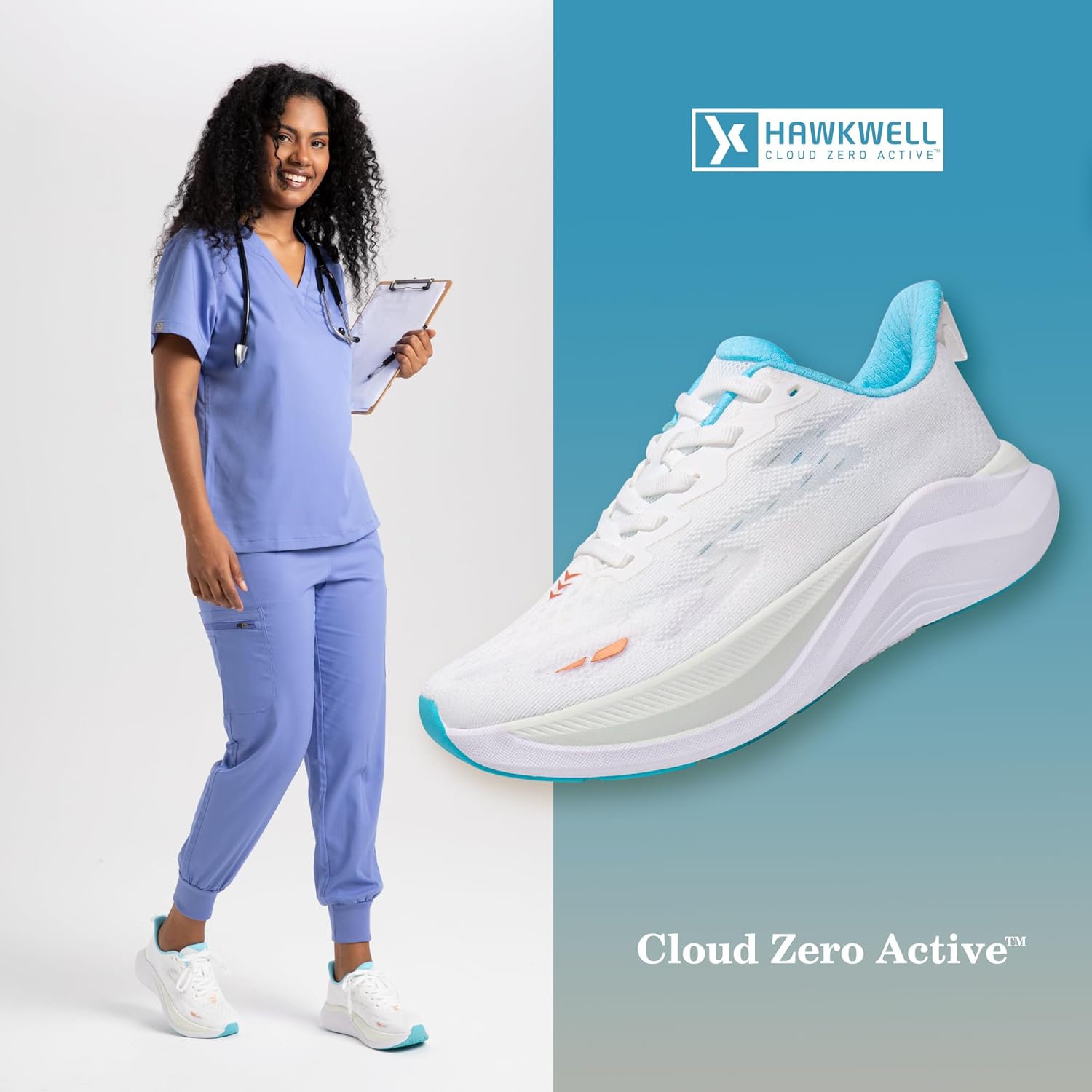 Hawkwell Women's Cloud Zero Active Nursing Shoes Cushion Breathable Tennis Walking Gym Medical Work Sneakers