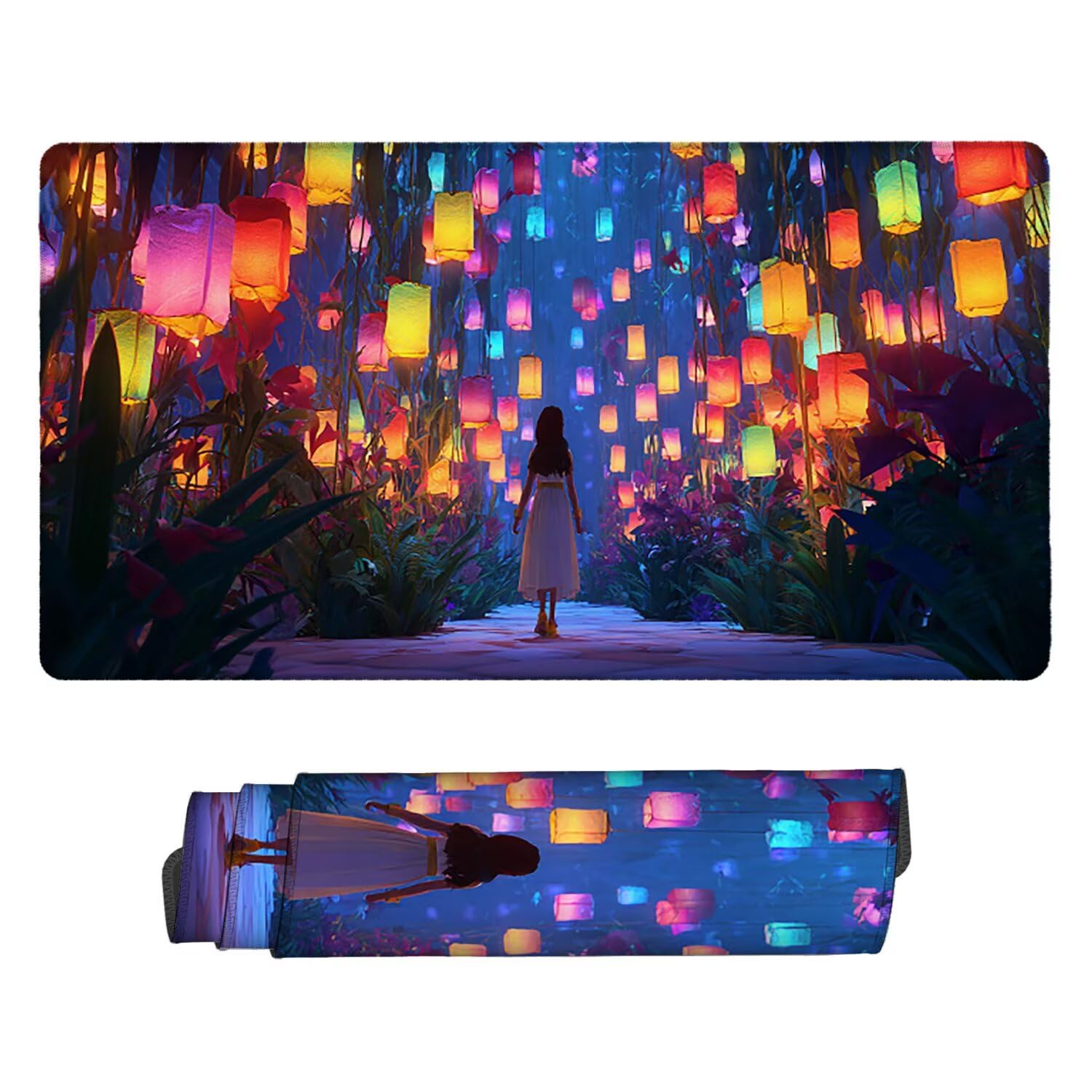 Tappetino per Mouse XXL 1200 x 600 mm Tappetino Mouse Gaming Grande, Mousepad con Base in Gomma Antiscivolo, Tappeto per Tavolo da Gaming per Mouse e Tastiera, Accessori PC (ragazza lanterna) H-123