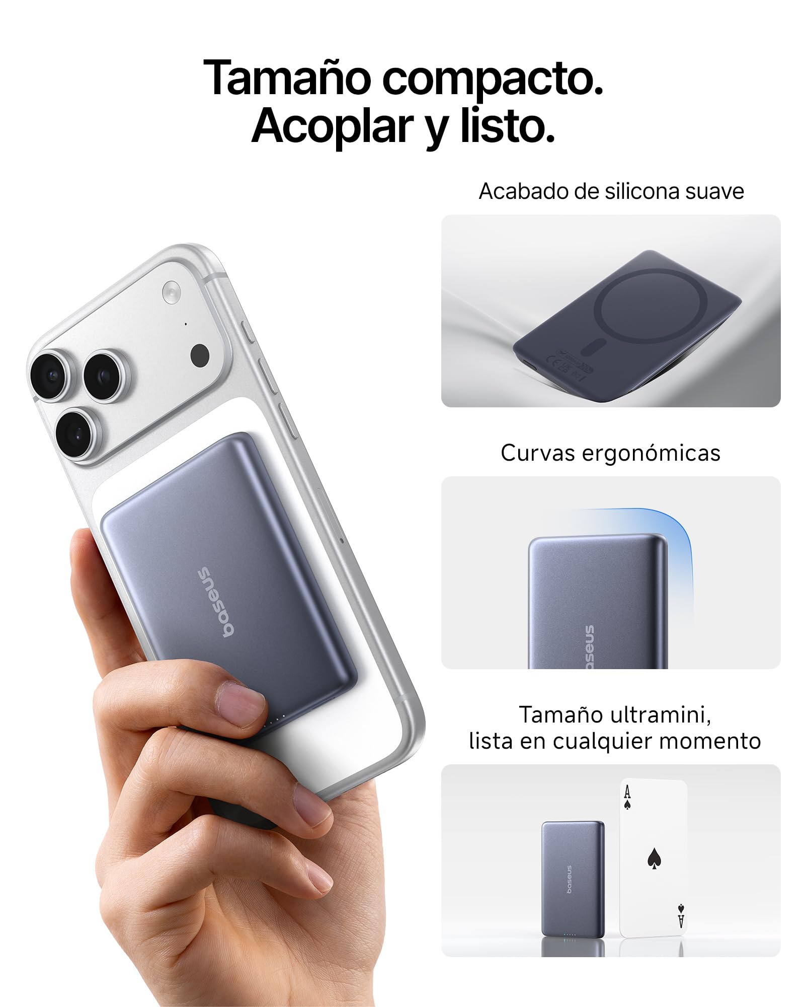 Baseus Picogo AM31 20W Bateria Externa Magsafe, 5000mAh Ultra Fino Power Bank Magsafe con Cable USB C, Bateria Portatil Magnetica, para iPhone 17/16/15/14/13/12, Gris