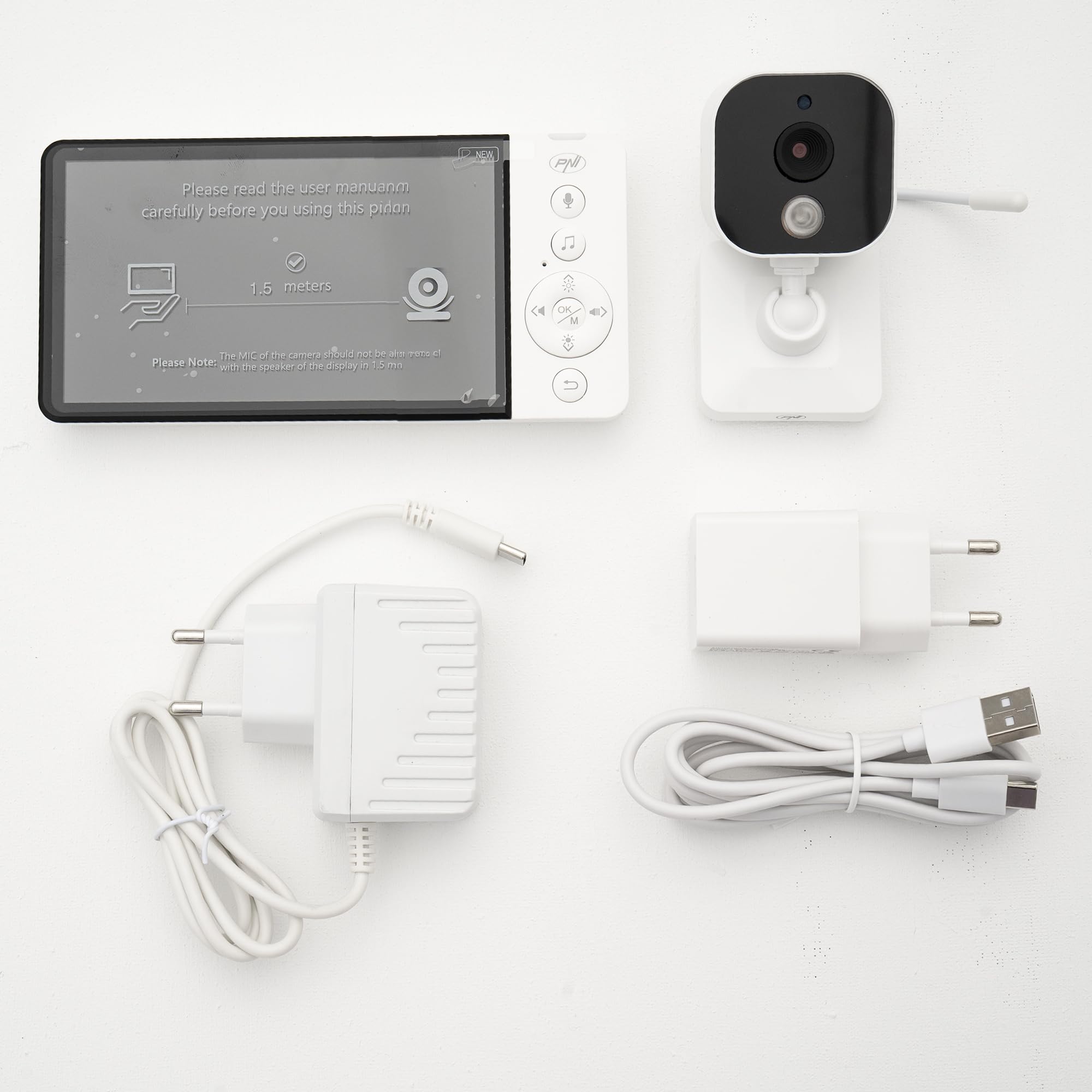 PNI Monitor de Video para bebé BM500 Pantalla de 5 Pulgadas inalámbrico 2.4 GHz, Sensor de Temperatura, VOX, visión Nocturna, función de Zoom, Canciones de Cuna