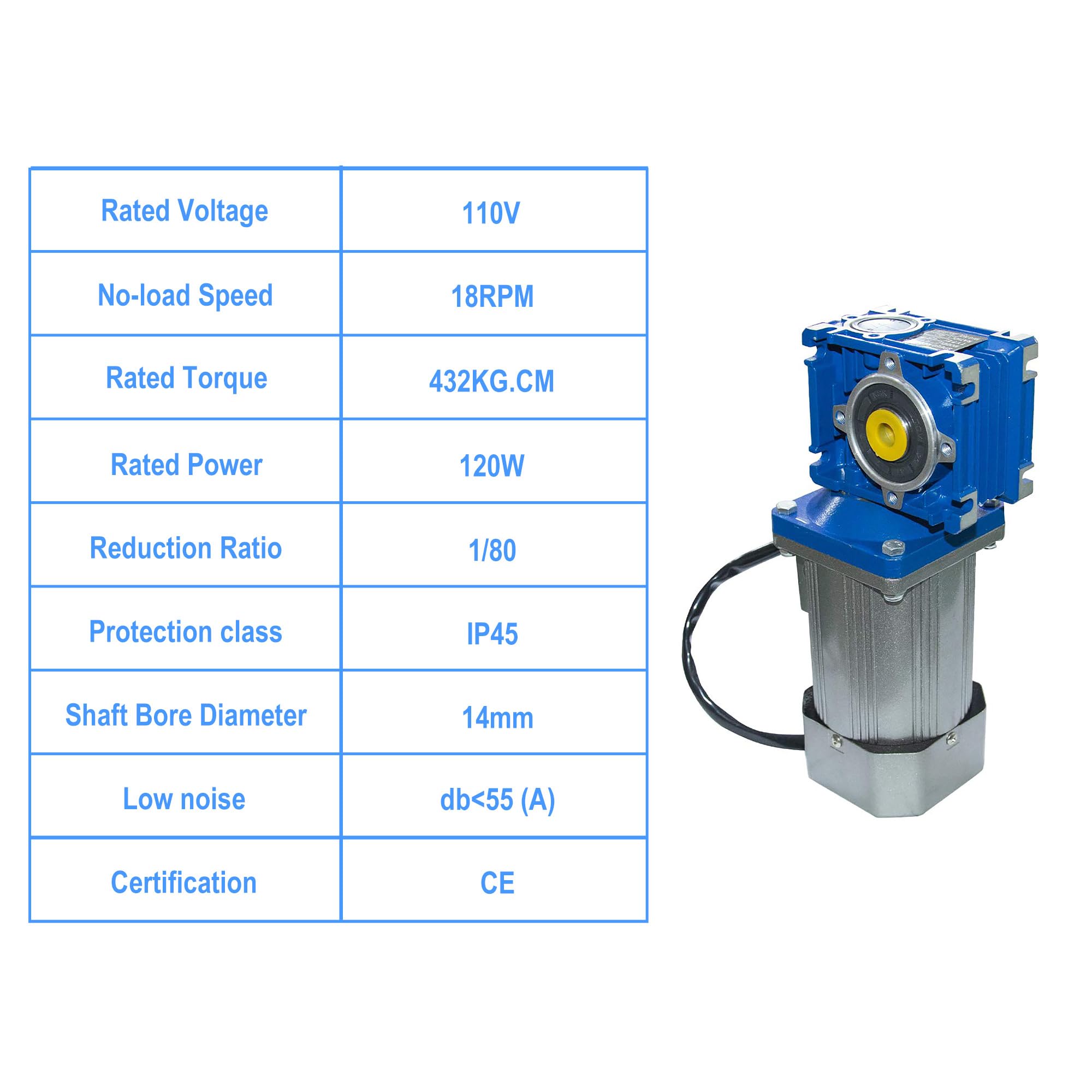 Motor reductor de engranaje sin fin de CA de 120 W, 110 V, 50/60 Hz, bajo RPM 18 rpm, alto par de torsión, con controlador de velocidad, relación reductora CW CCW, 1:80, diámetro del eje de