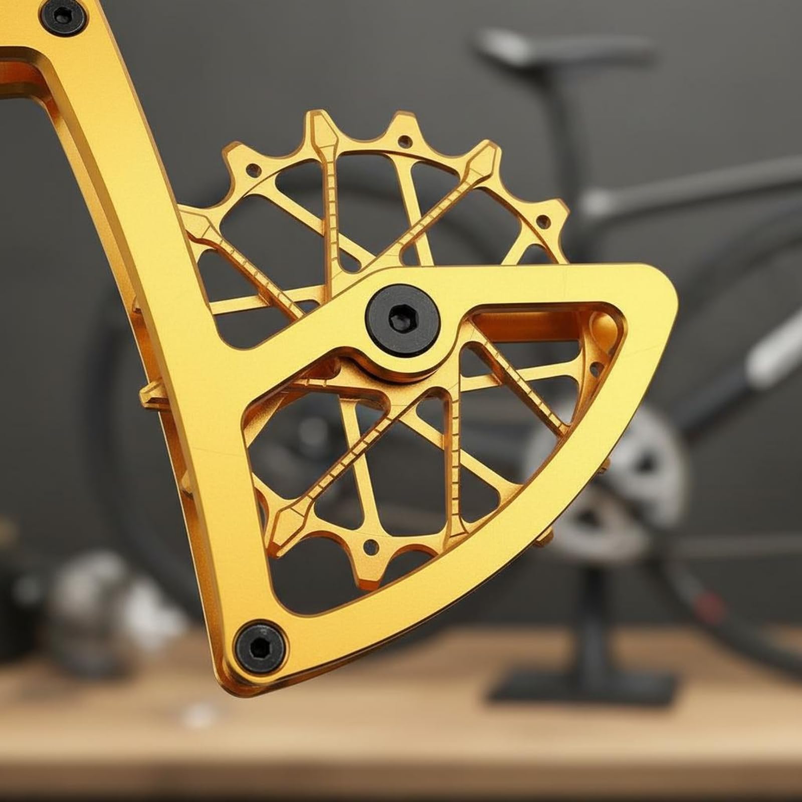 TISHITA Fahrrad Schaltwerkkäfig Kettenschaltung Führungsmechanismus Ultraleichter Umwerferkäfig mit Gefrästem Aluminium Und Keramiklager für Asphaltierte Straßen Entlegene Pfade Alltagsverkehr, Gold
