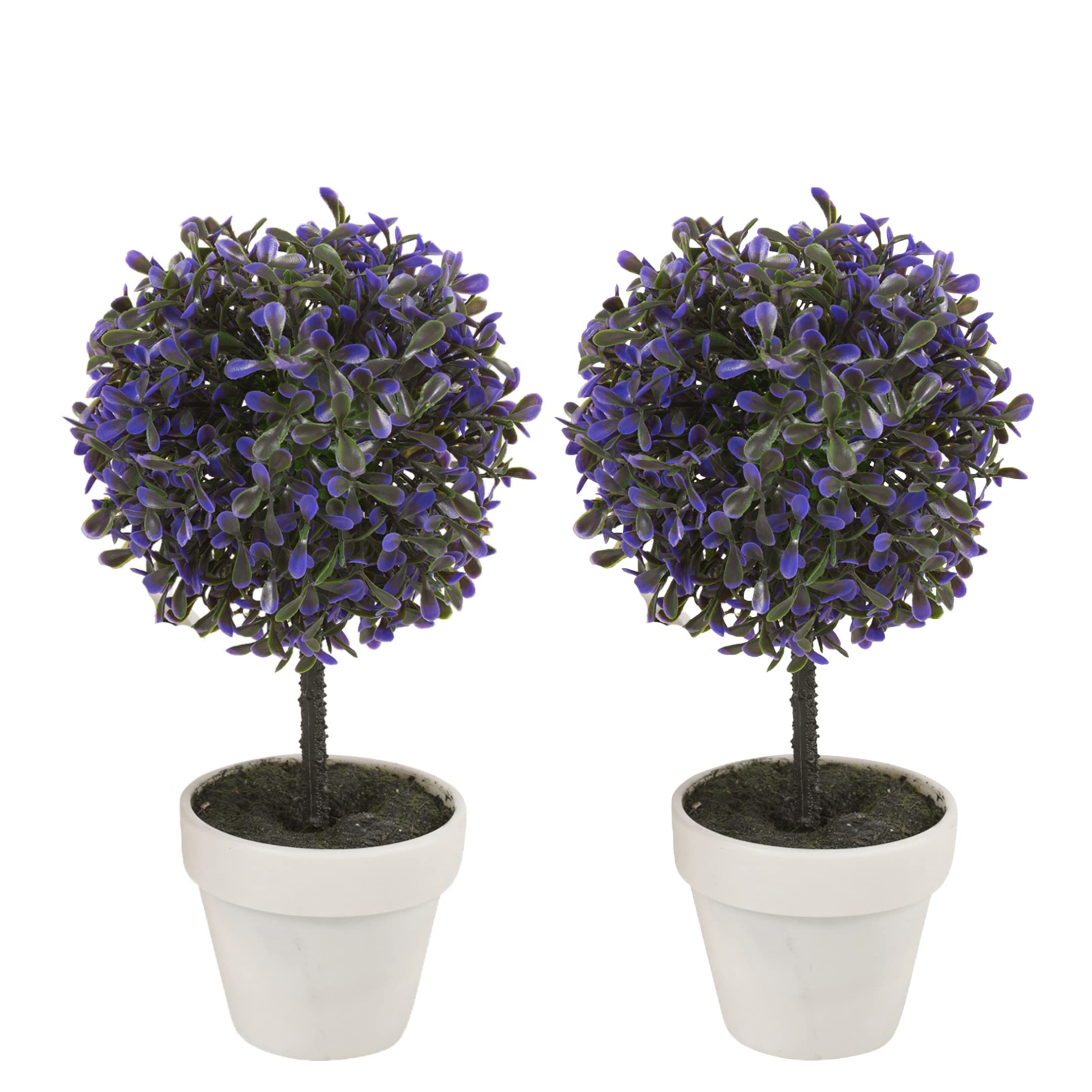 Urbnliving Lavender 2Pc Decorative Artificial Topiary Box Tree Plant Indoor Outdoor Set (Medium 27Cm, )