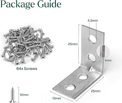 Angle Brackets for Wood Corner Bracket 16 Pcs Galvanised L Shaped Brackets for Fixing and Repairing Small Shelves, Windows, and Cabinets | 25mm x 25mm