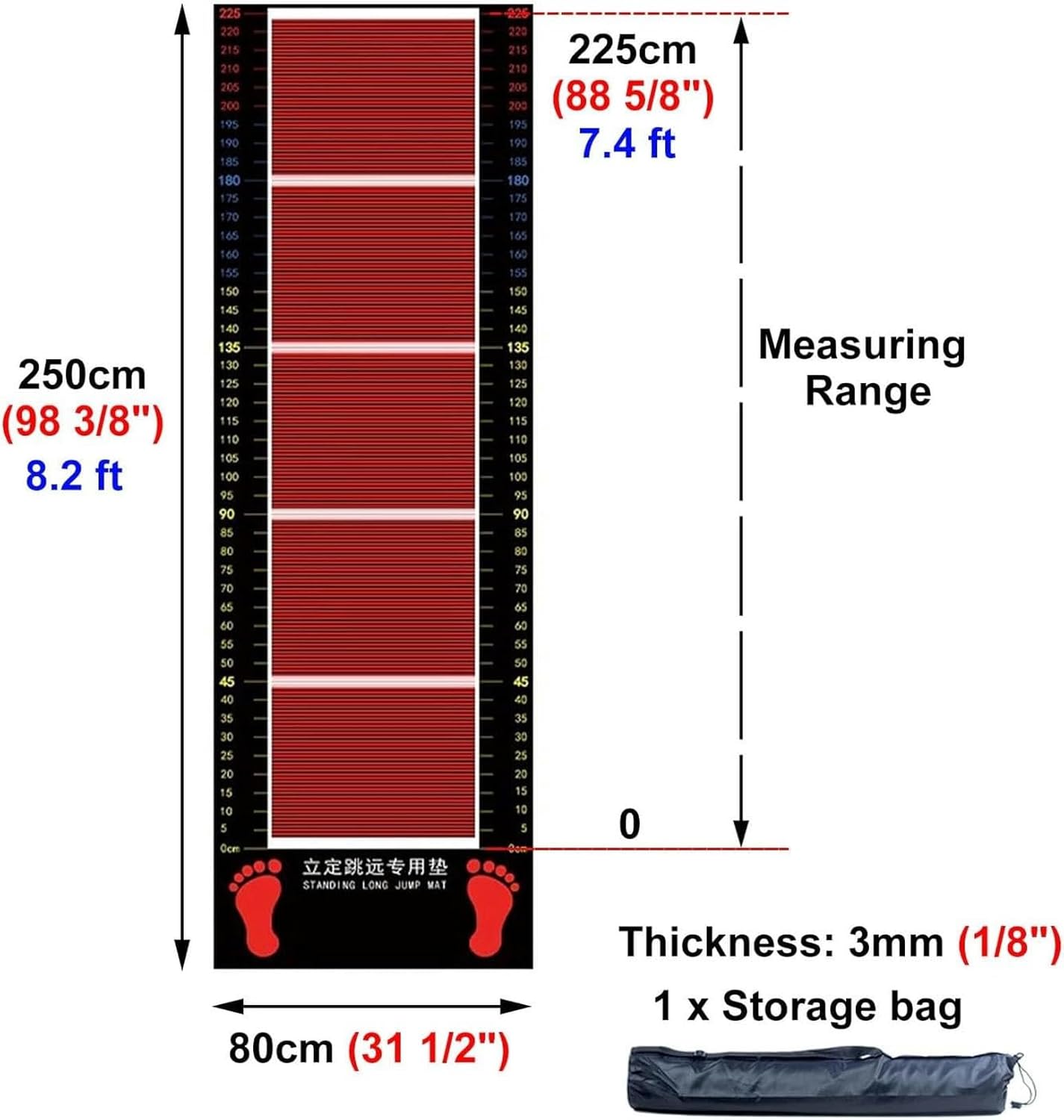 8.2/11.5ft Extra Long Jump Exercise Mat, Home Flooring Workout Measuring Mats, Rubber Jump Rope Mat, Living Room Bedroom Physical Training Pad