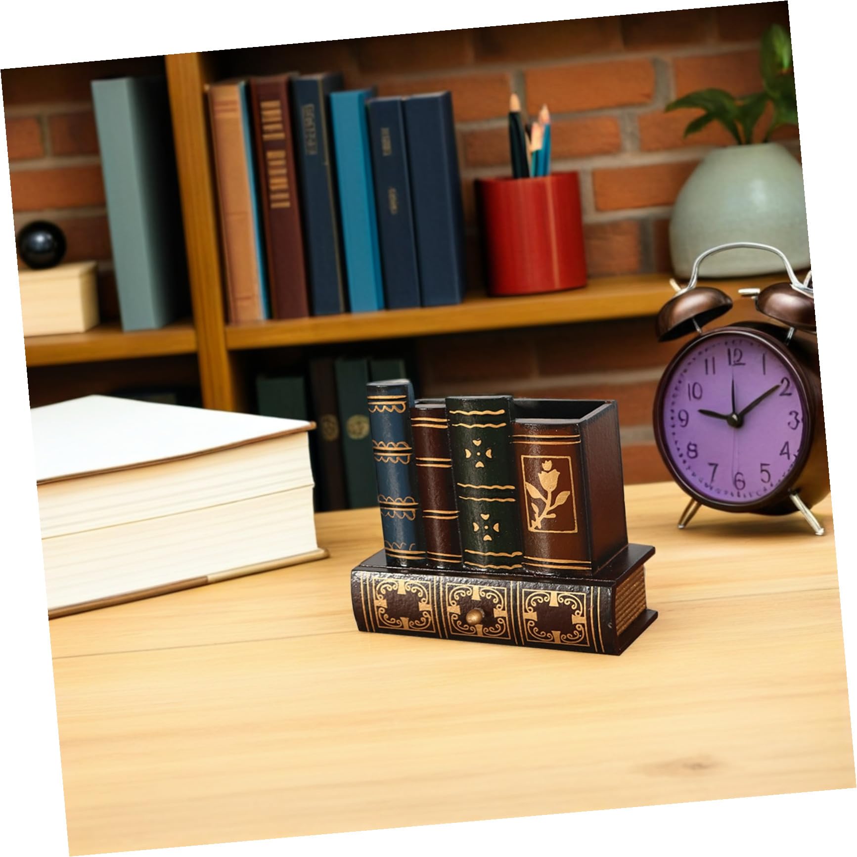 Retro Holz Tisch Stiftehalter mit Schublade, Mehrzweck für Büro